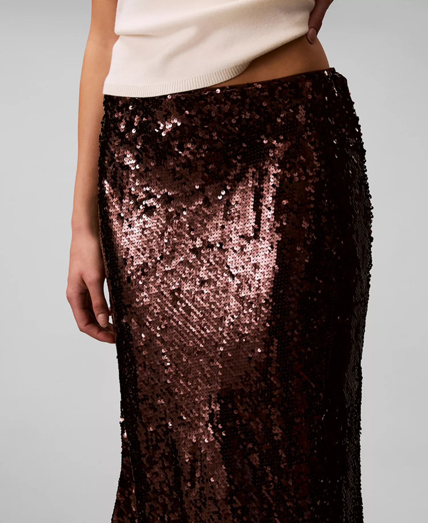 Women's Sequined Midi Skirt - Mocha Brown - 10