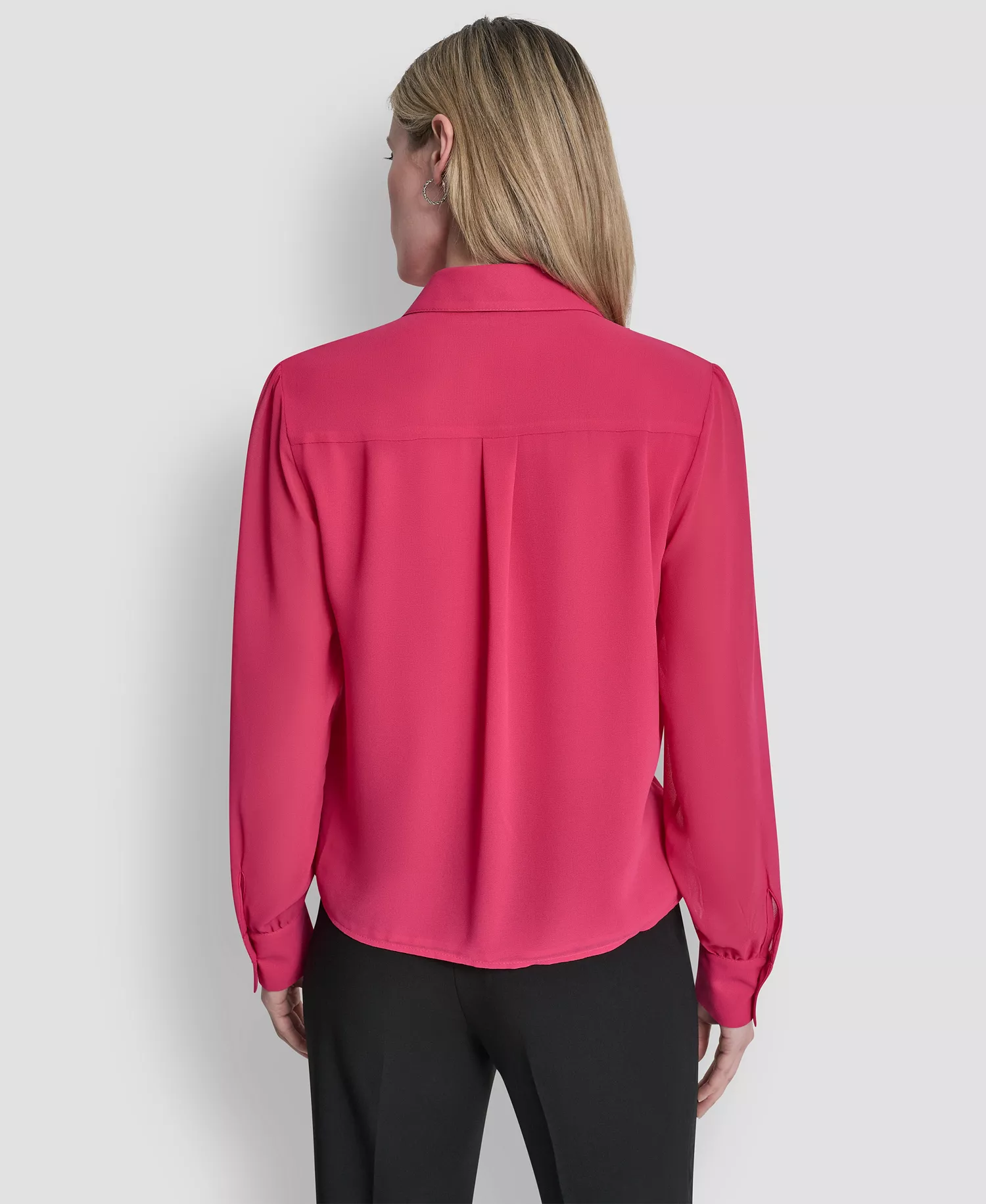 Women's Ruffled Long-Sleeve Shirt - Hot Pink - L
