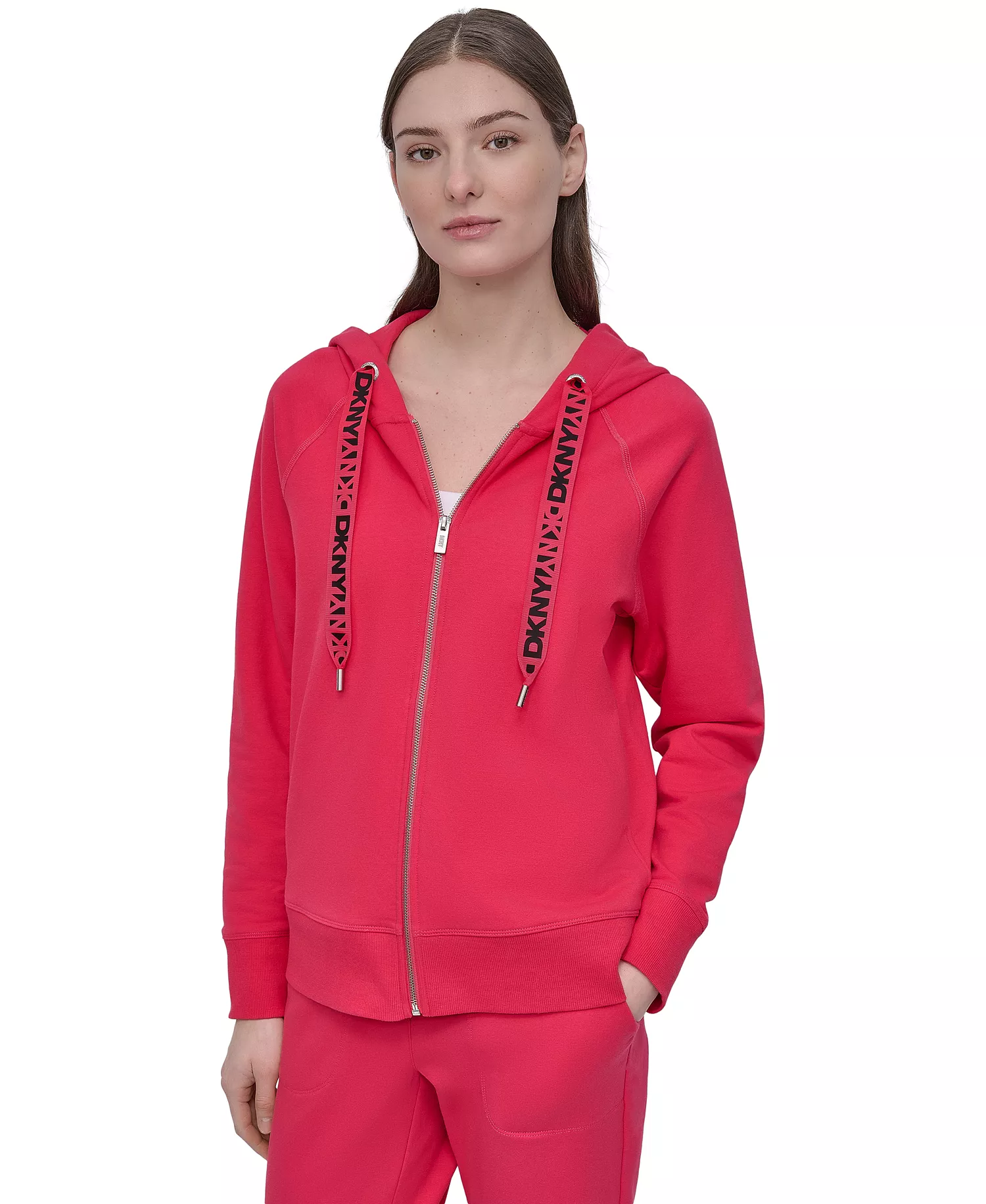 Women's Two-Tone Zip-Front Long-Sleeve Hoodie - Azalea - L