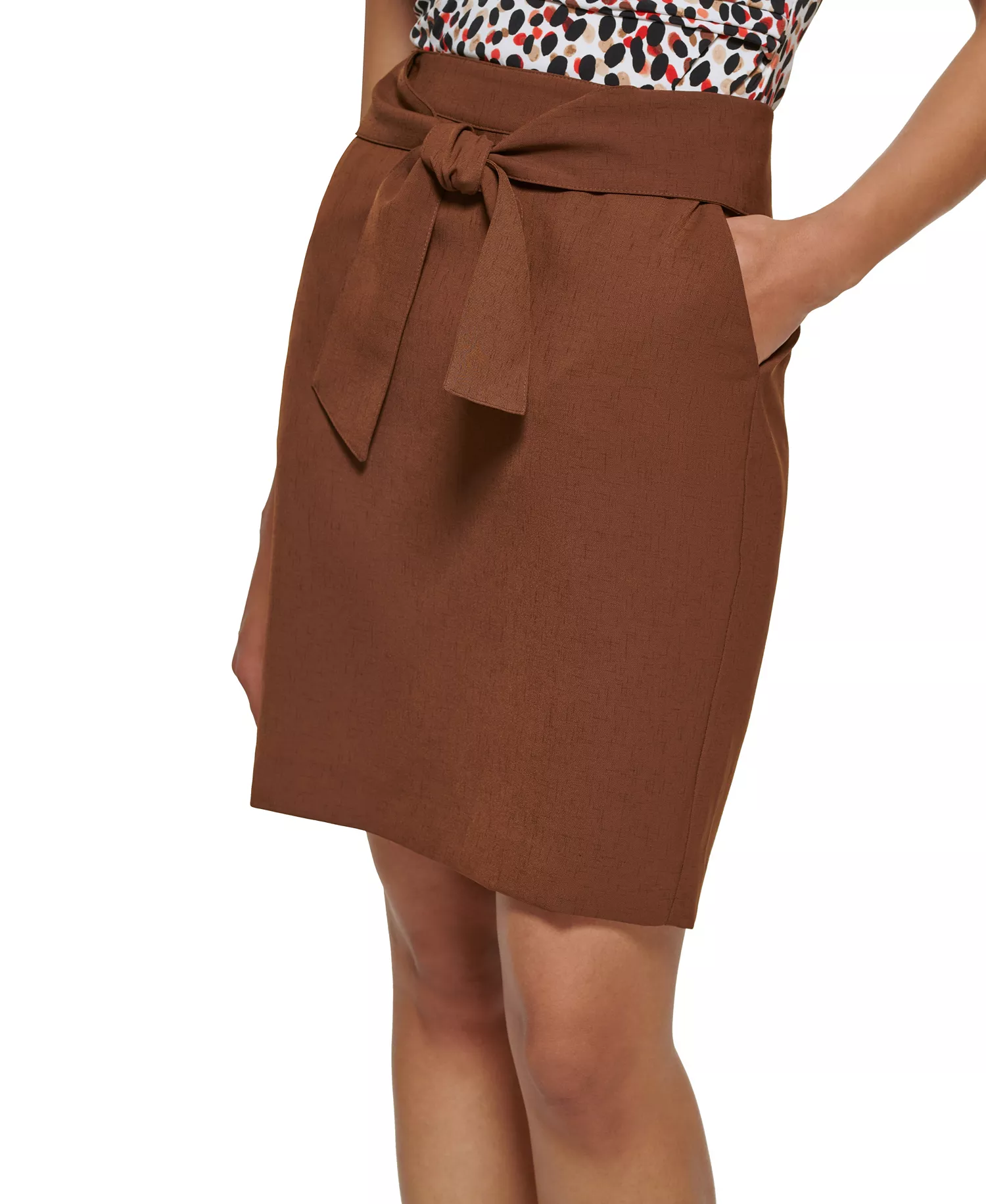 Petite Tie Front A-Line Skirt - Sepia - 10P