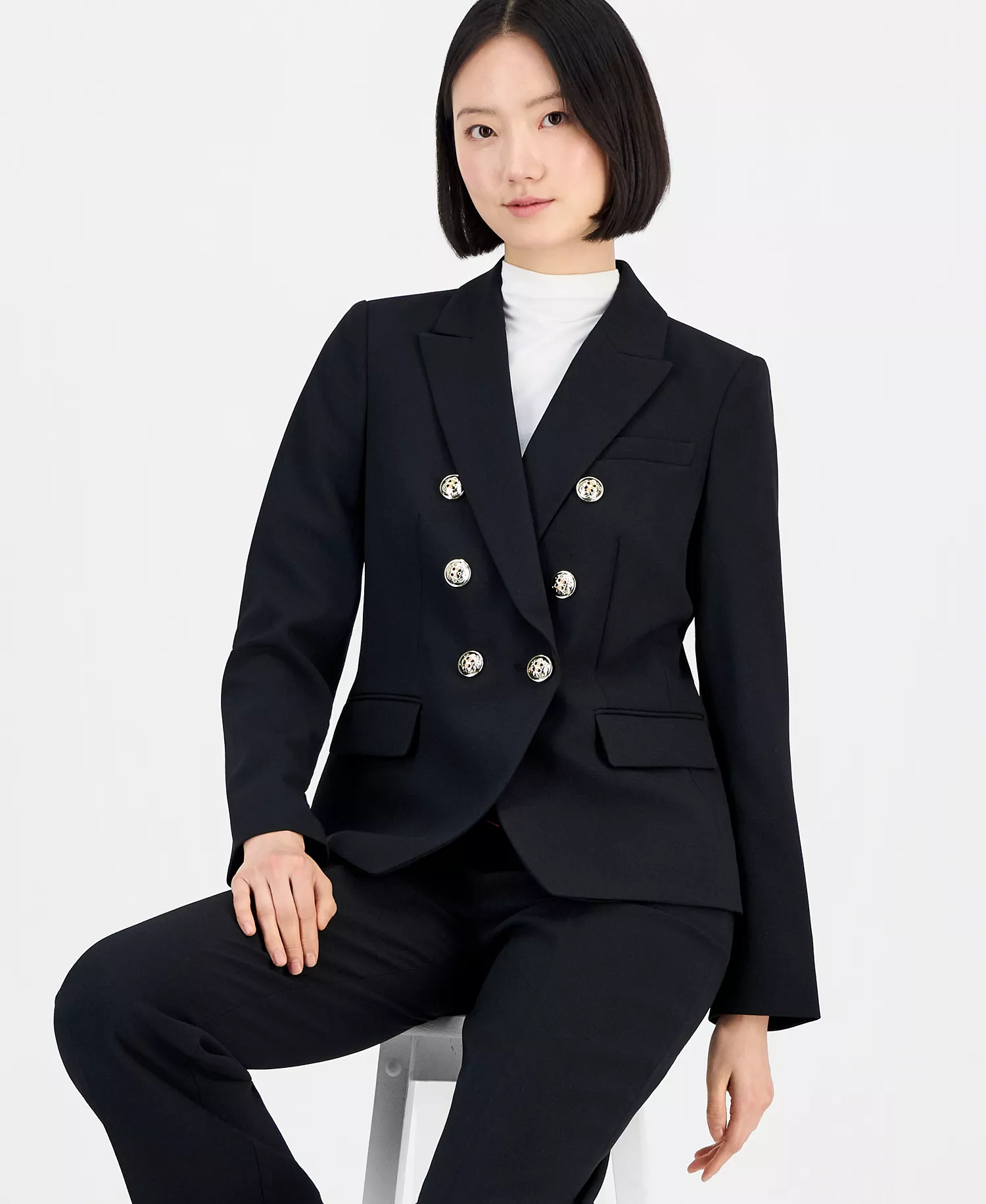 Women's Double-Breasted Pantsuit - Black - 10