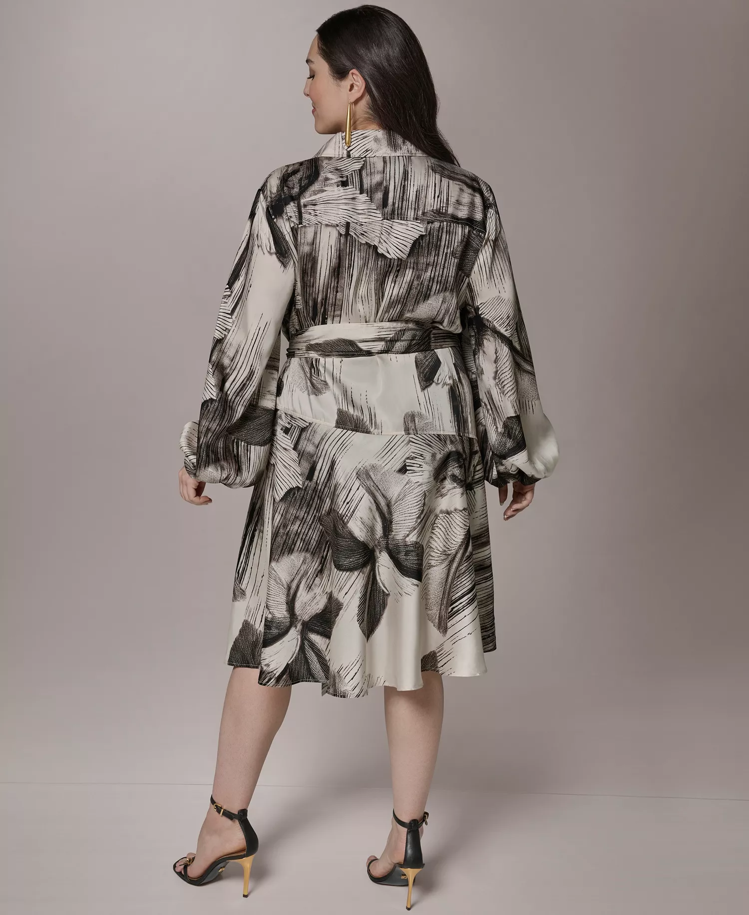 Plus Size Balloon-Sleeve Shirt Dress - Black/vellum - 14W