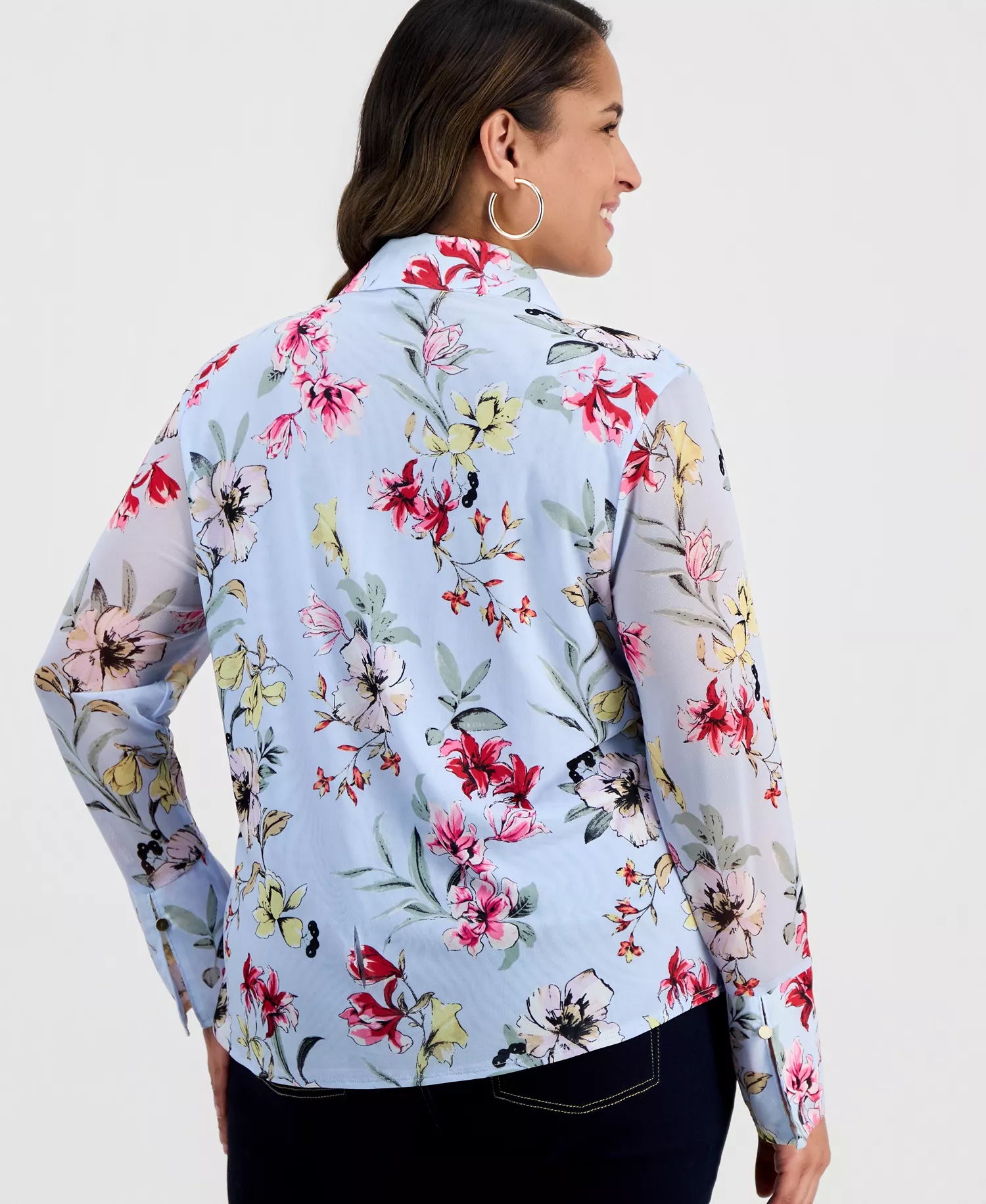 Plus Size Johnny-Collar Top, Macy's Exclusive - Dara Blooms - 0X
