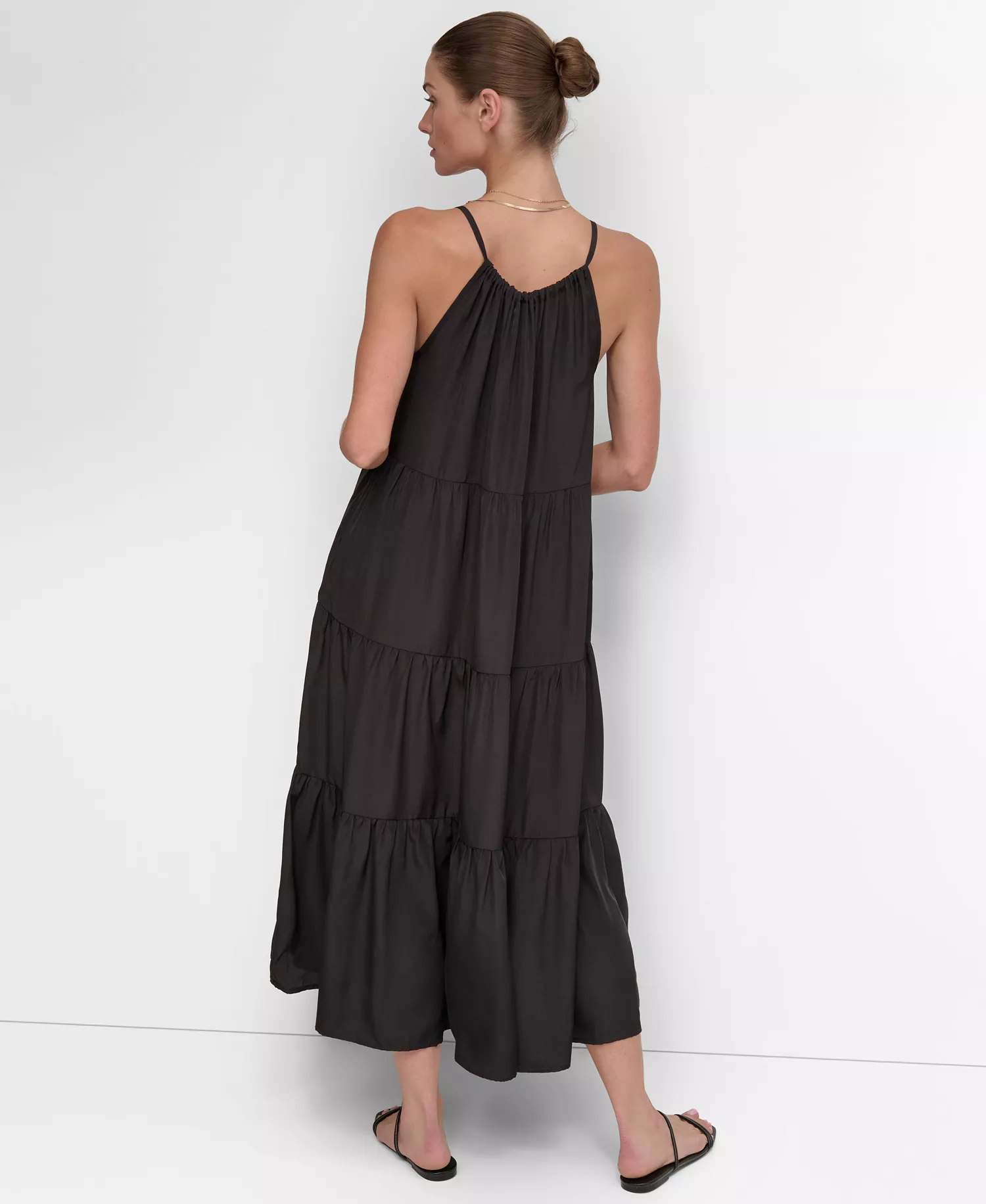 Women's Tiered Maxi Dress Swim Cover-Up - Black - L