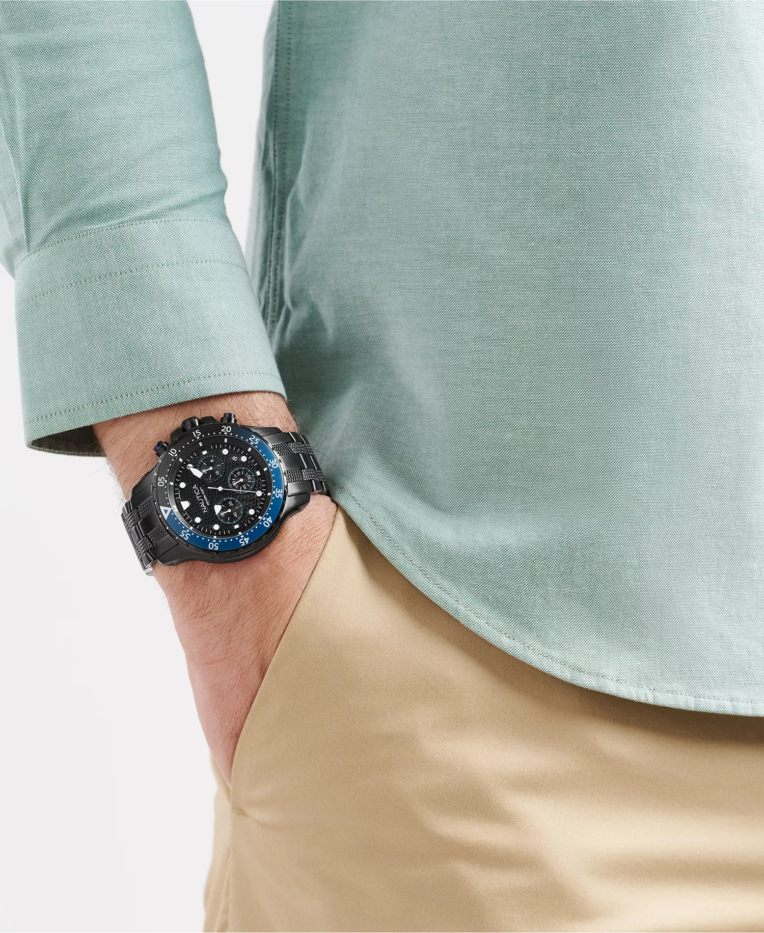 Men's Chronograph Black Stainless-Steel Watch, 44mm - Black - No Size