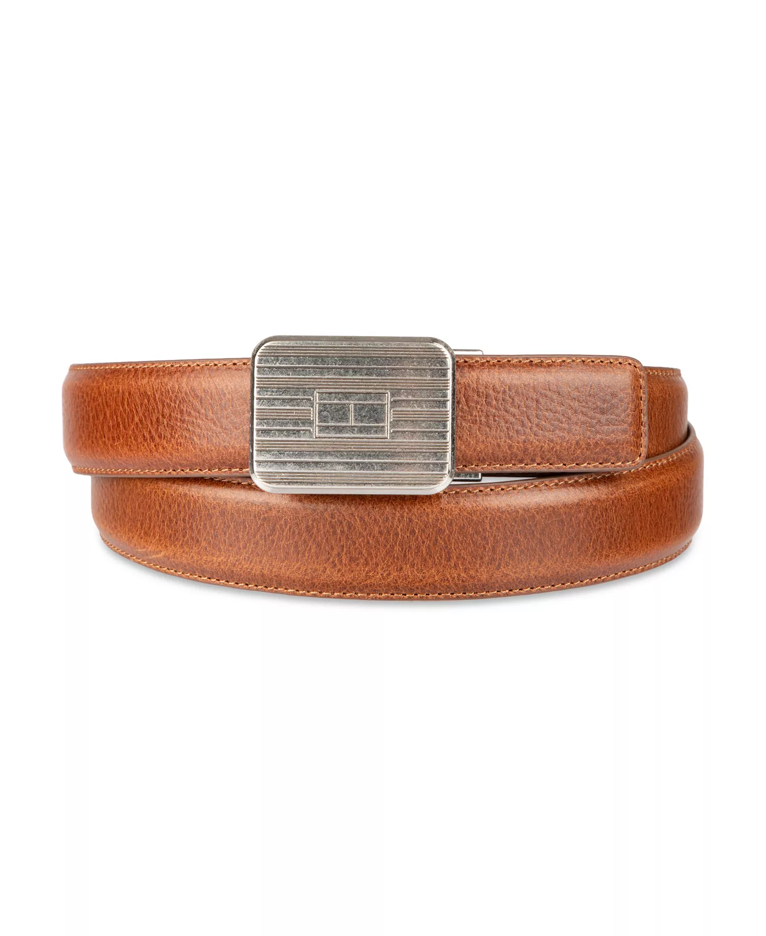 Men's Engine Turned Plaque Buckle Belt - Tan - L (38-40)