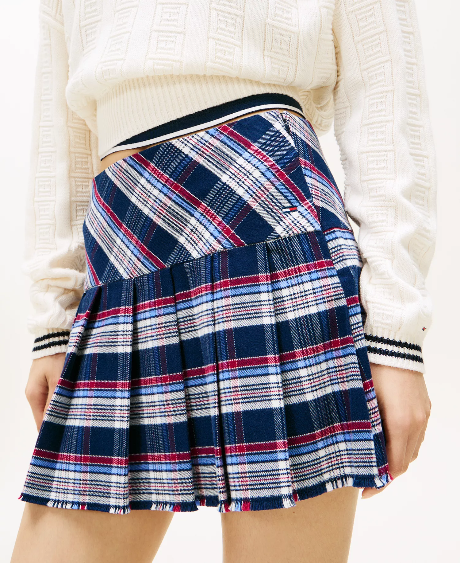 Women's Plaid Structured Pleated Mini Skirt - Navy Tartan - L