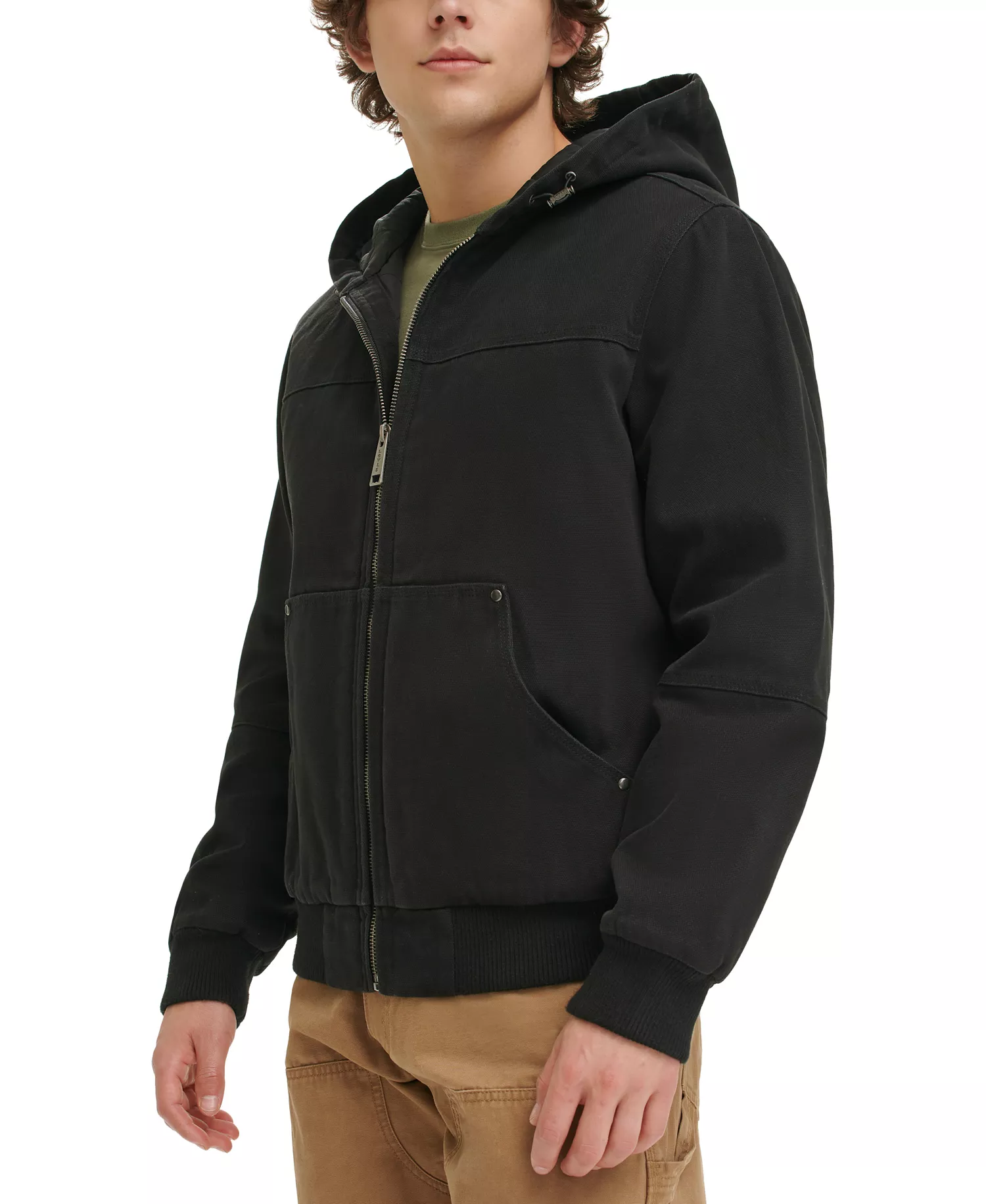 Men's Workwear Hoodie Bomber Jacket with Quilted Lining - Black - 2XL