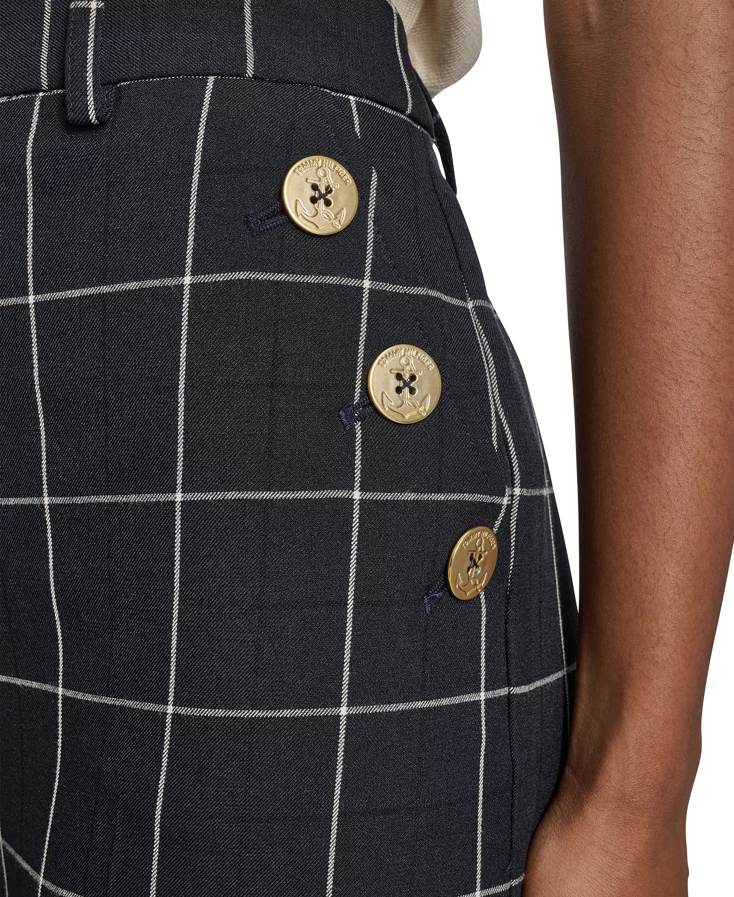 Women's High Rise Windowpane Sailor Pants - Navy/ Ivory - 0