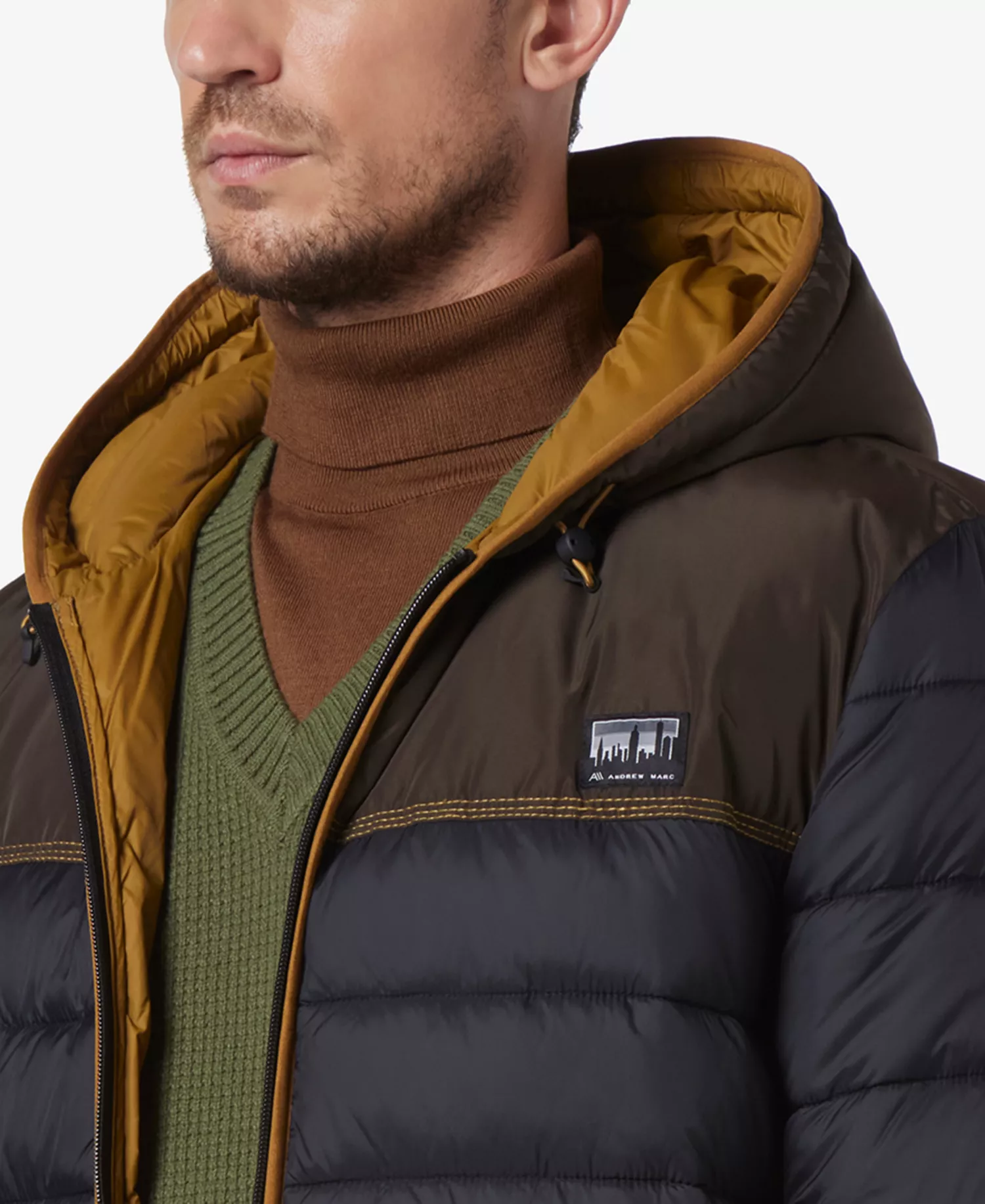 Men's Malone Mixed-Media Colorblocked Packable Hooded Jacket - Black - L