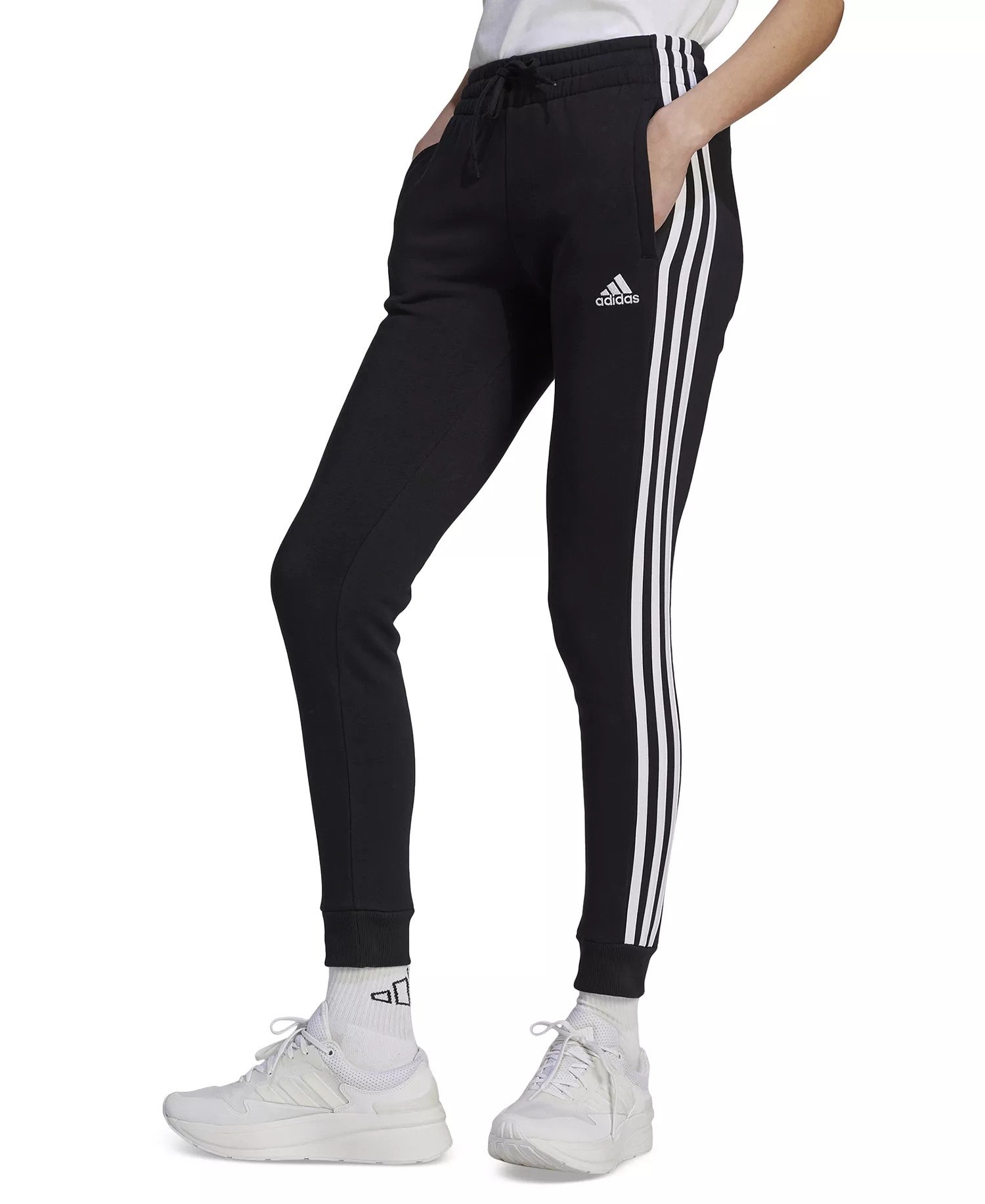 Women's 3-Stripe Cotton Fleece Sweatpant Jogger - Black/white - XS