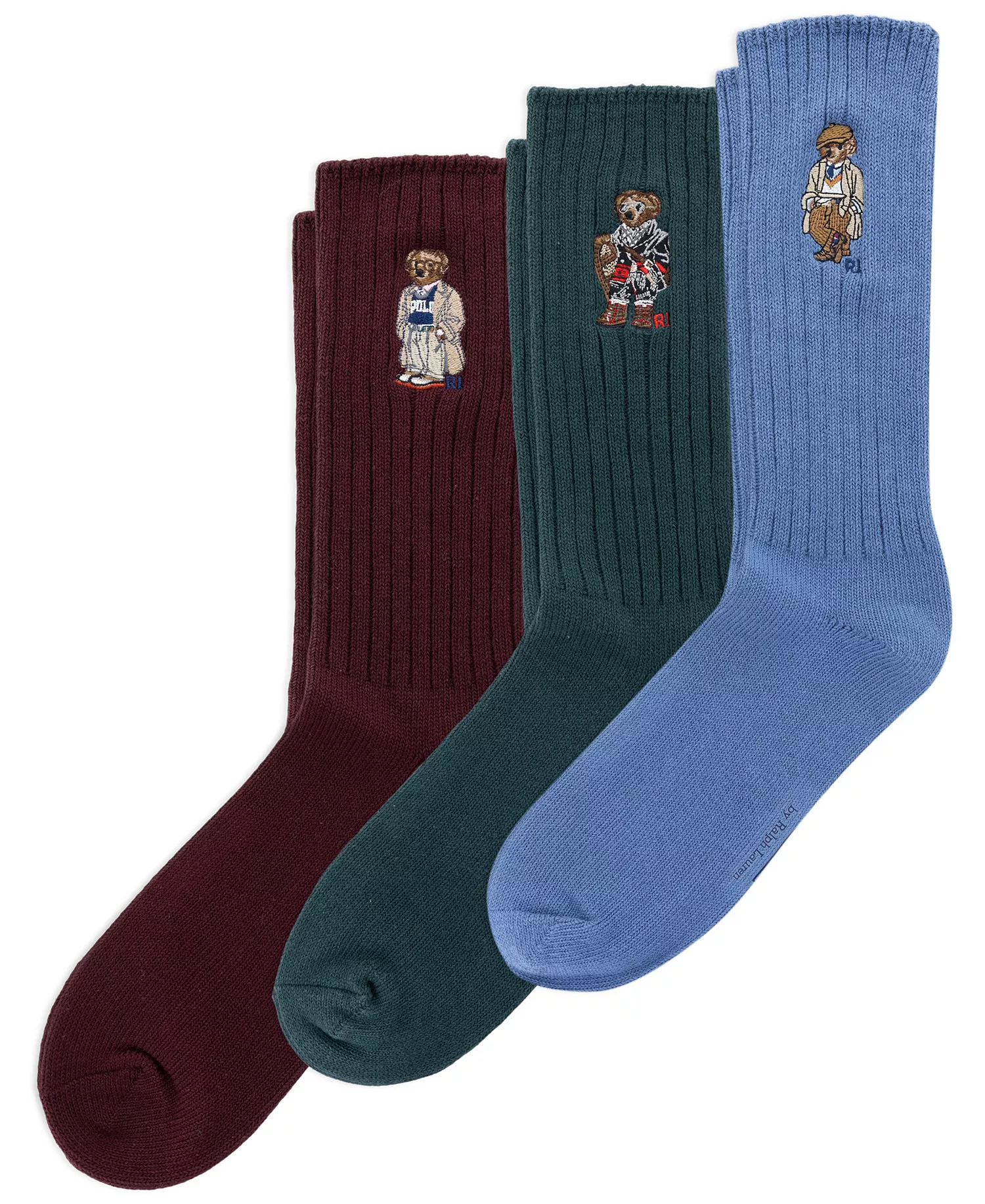 Men's 3-Pack Embroidered Bears Socks Gift Box - Wine - 7-12