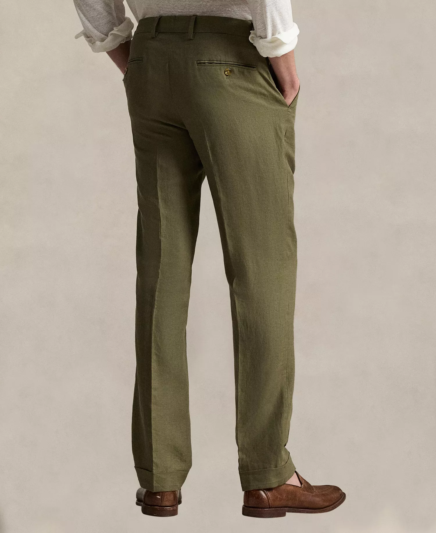Men's Linen Suit Trousers - Basic Olive - 30 - 30