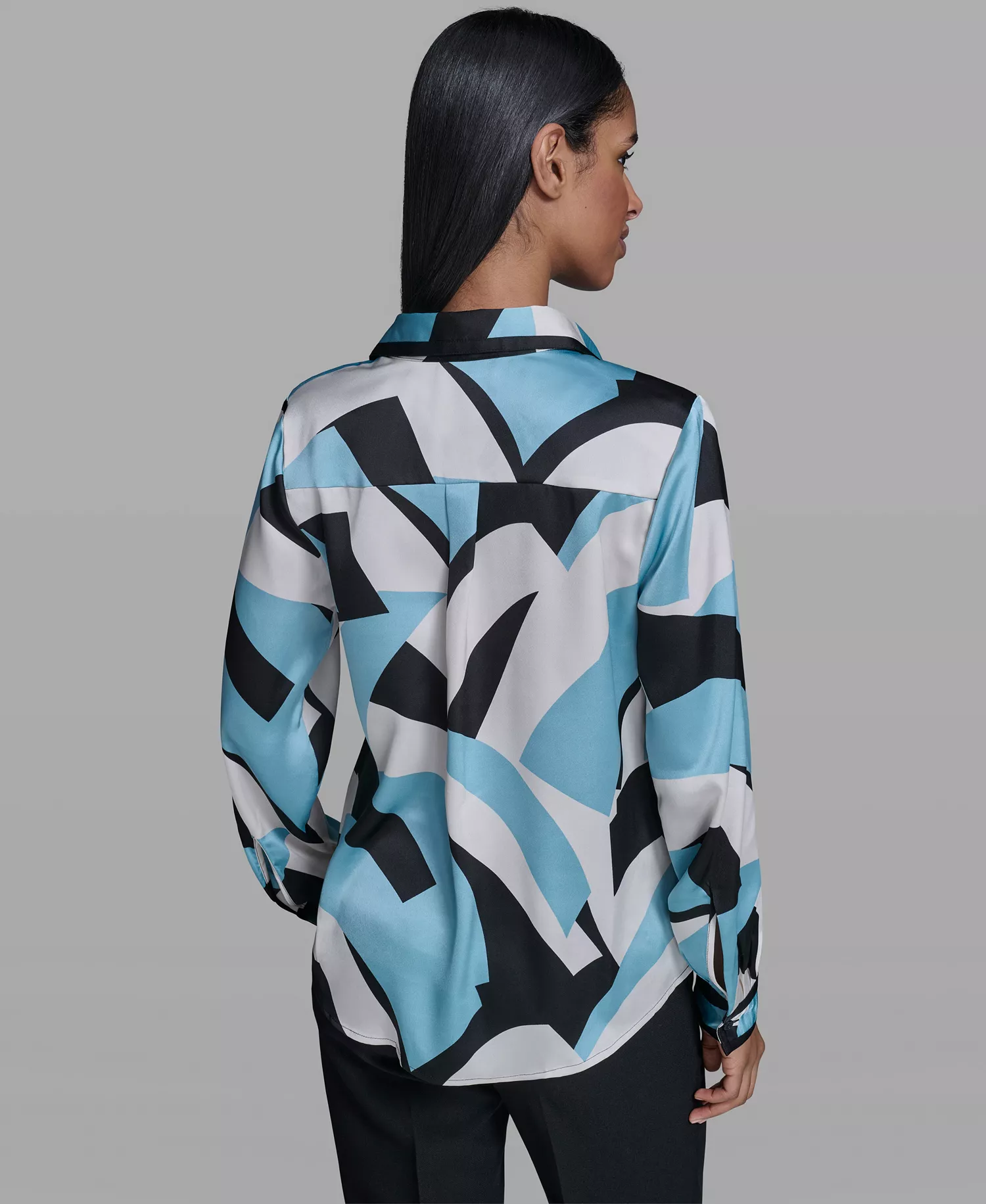 Women's Collared Button-Down Top - Bisque/Aqua Mist Multi - L