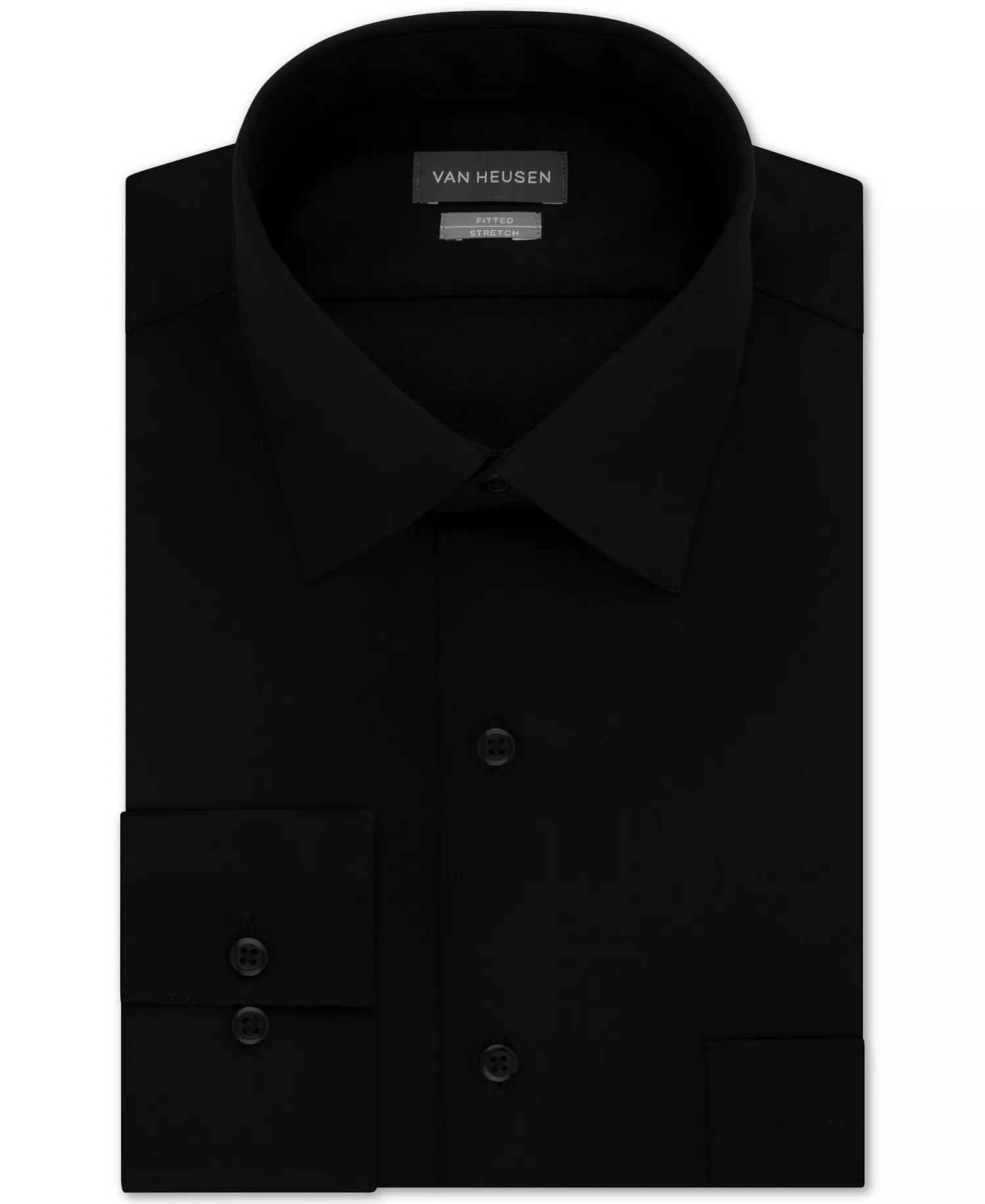 Men's Fitted Stretch Wrinkle Free Sateen Solid Dress Shirt - Black - 14.5 32/33
