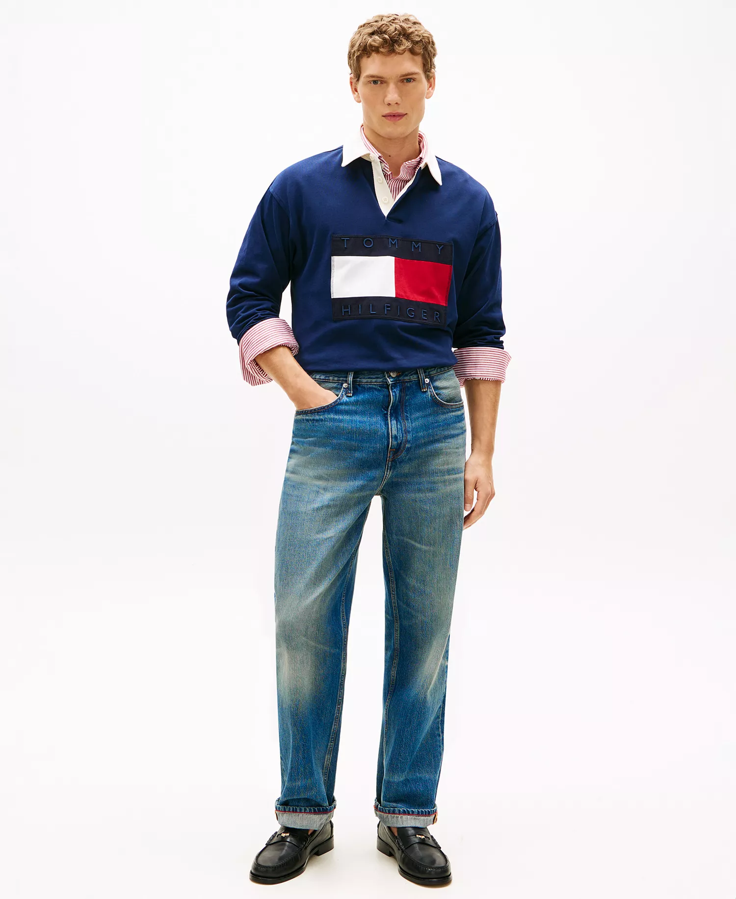 Men's Regular-Fit Flag Rugby Polo Shirt - Carbon Navy - L