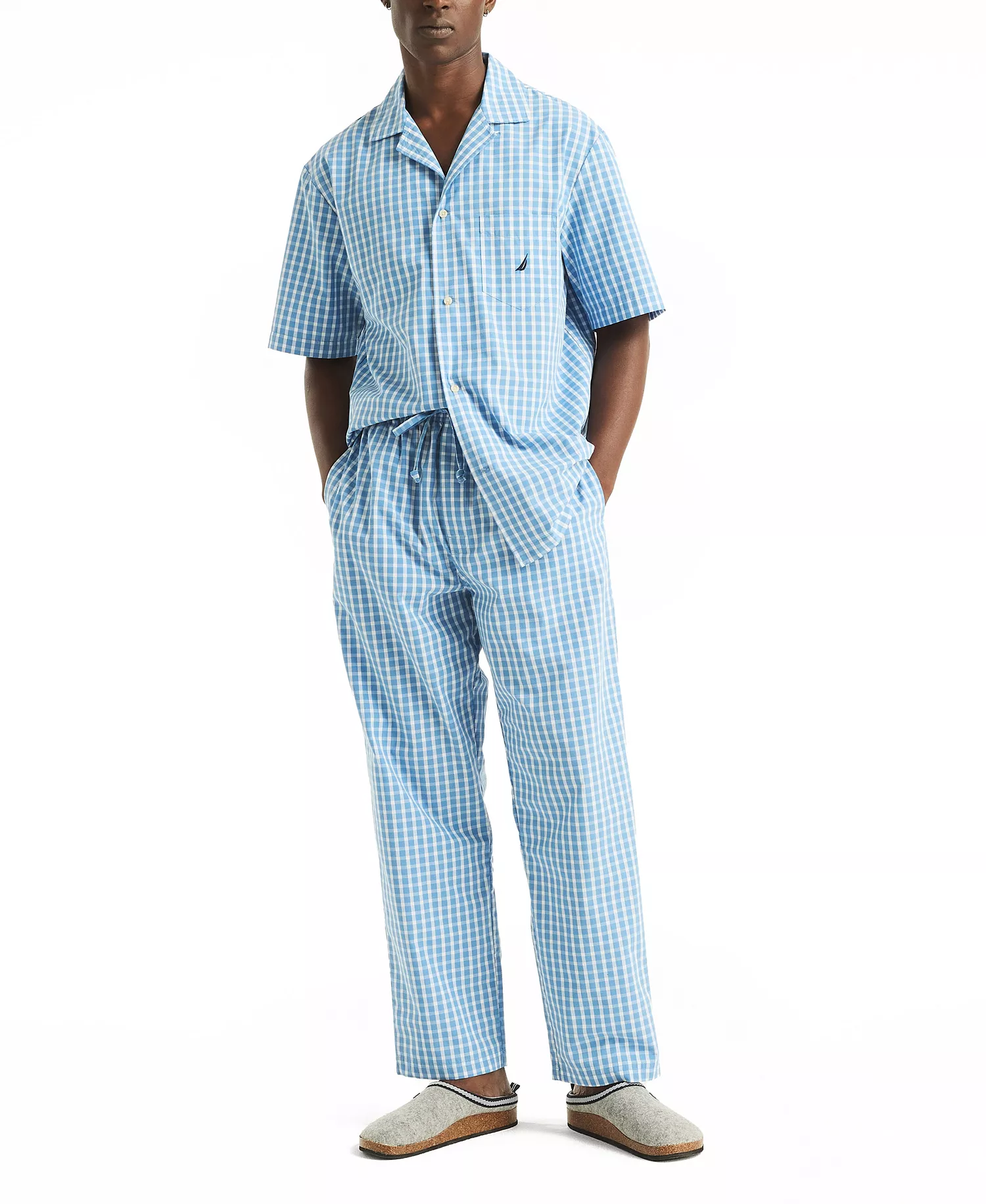 Men's Crafted Plaid Poplin Sleep Pant - Blue Yonder - L