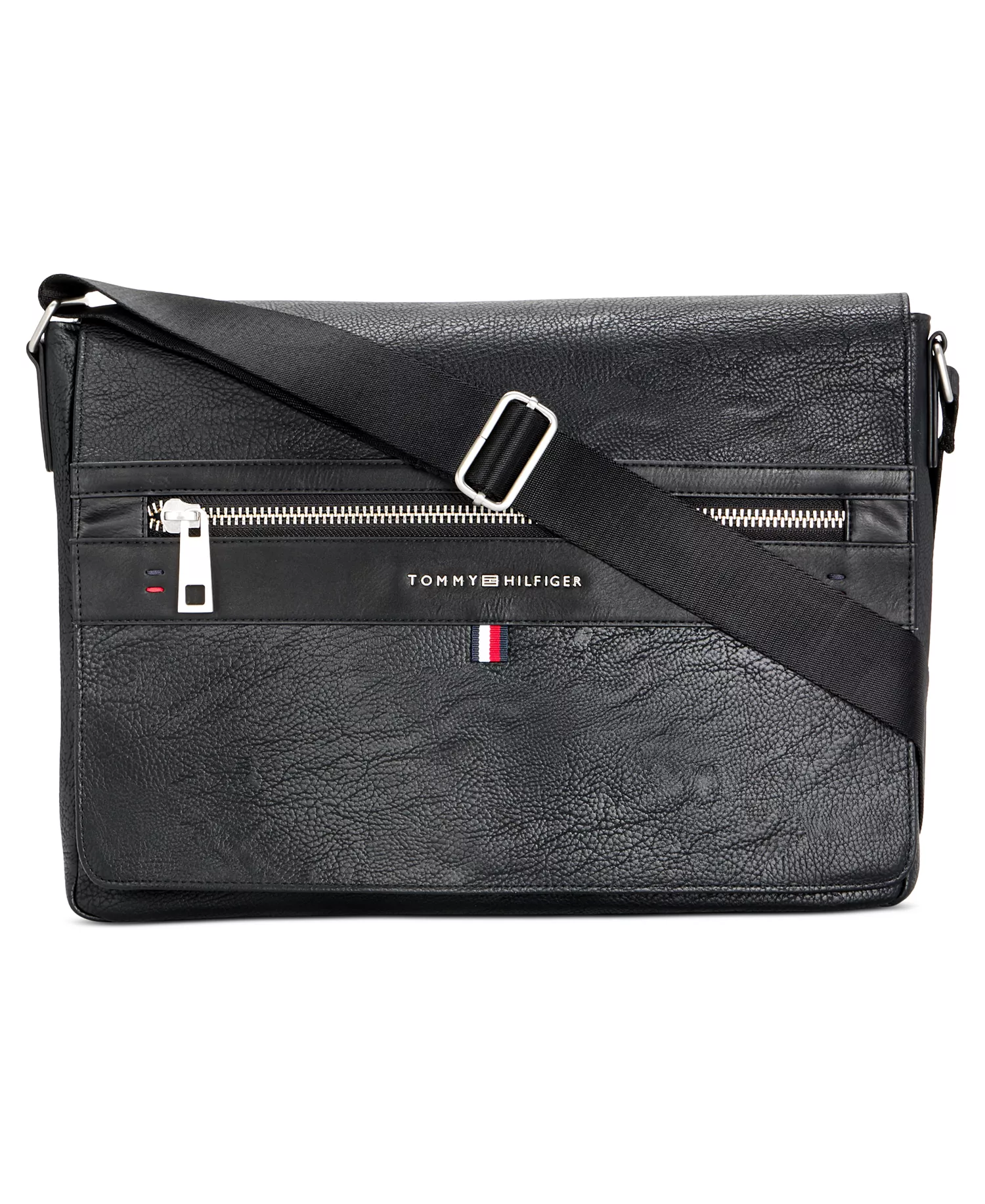Men's Pebble Faux-Leather Leo Messenger Bag - Black - No Size