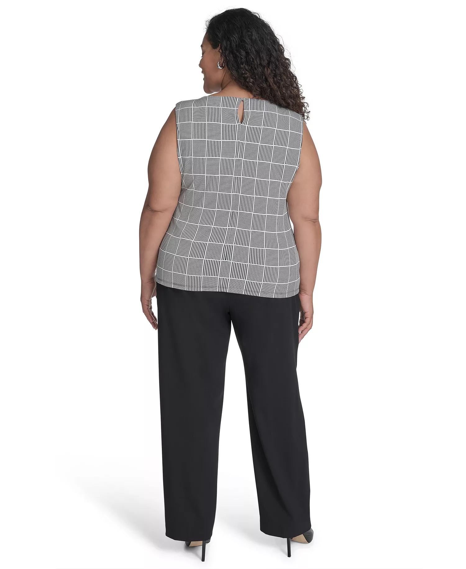 Plus Size Pleated Top - Black/Cream - 1X