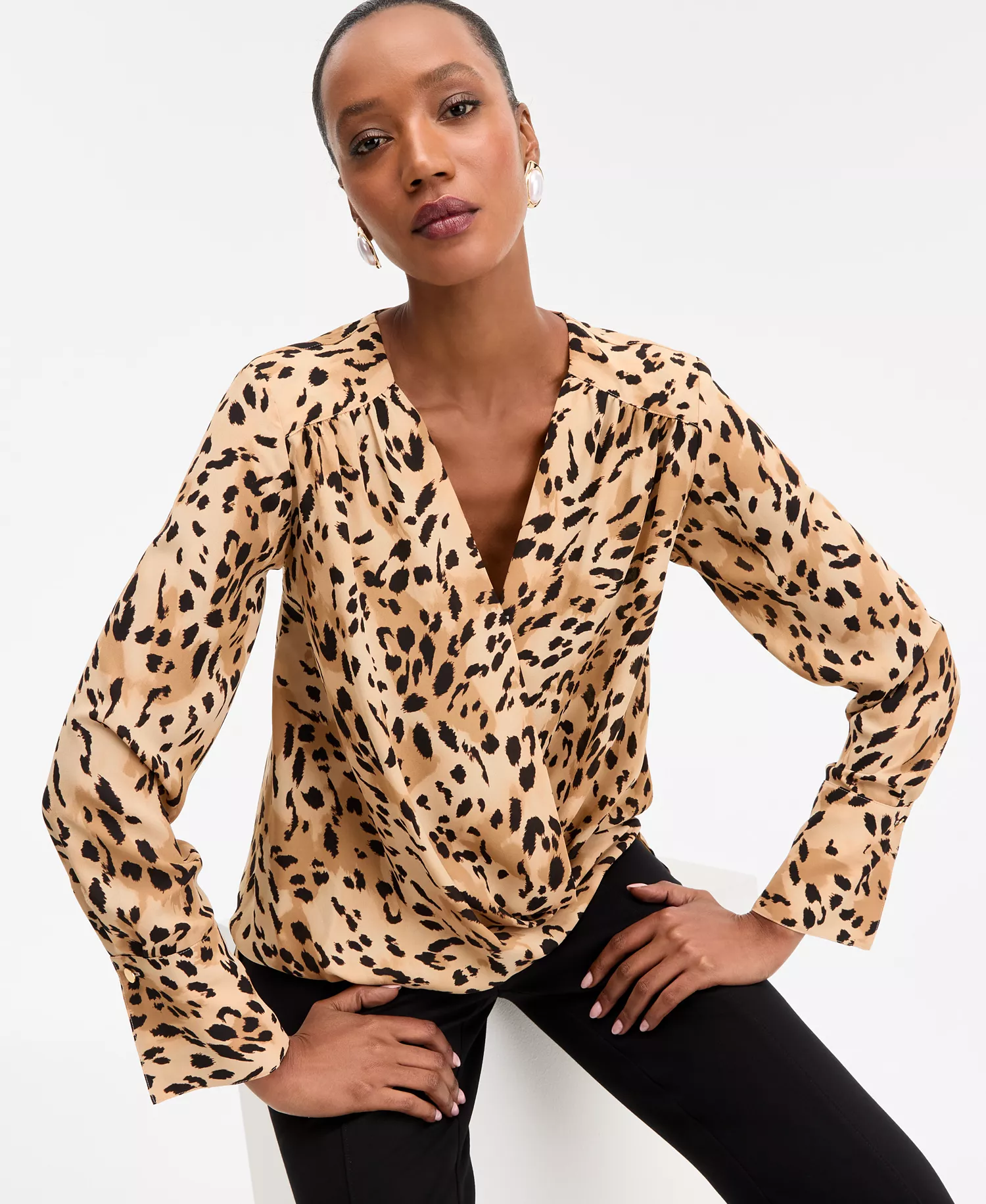 Women's Printed Surplice-Neck Blouse, Macy's Exclusive  - Caliste Animal - L