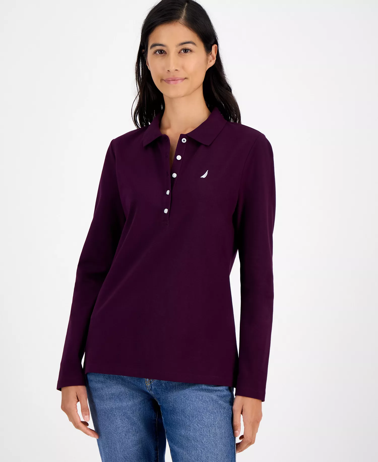 Jeans Women's Long Sleeve Polo Shirt - Aubergine - L