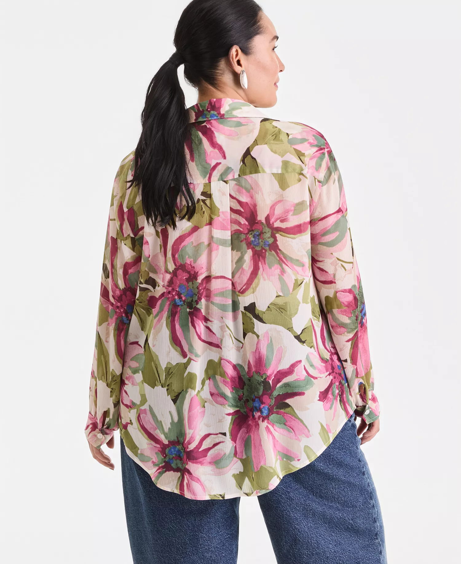 Plus Size Printed Long-Sleeve Blouse, Created for Macy's - Farrah Bouquet - 0X