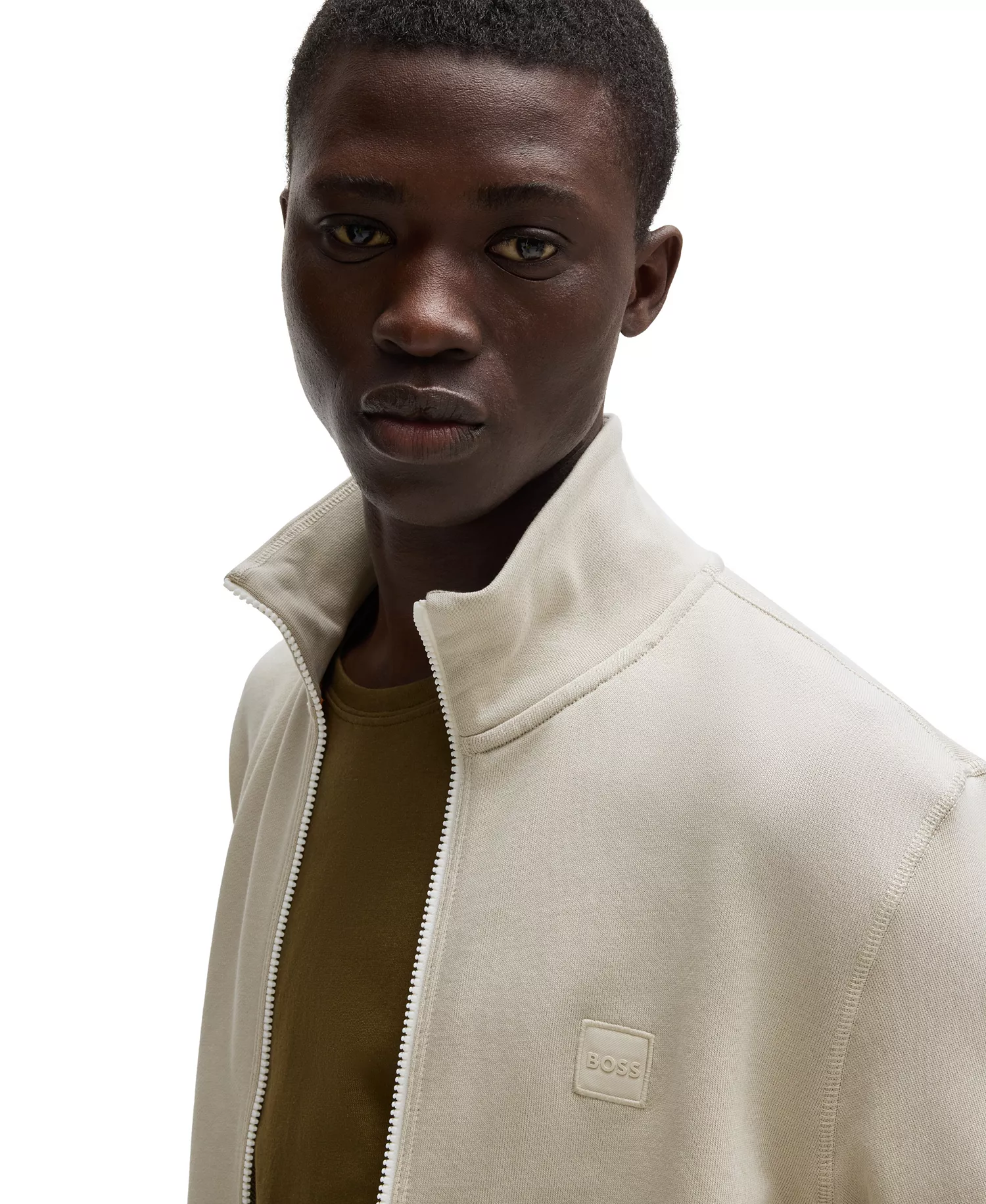 Men's Cotton-Jersey Logo Badge Jacket - Open Beige - 2XL