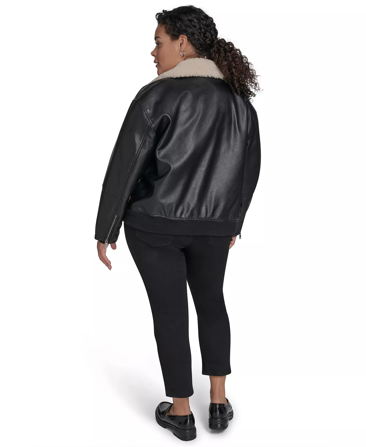 Plus Size Long Sleeves Bomber Jacket - Black - 1X