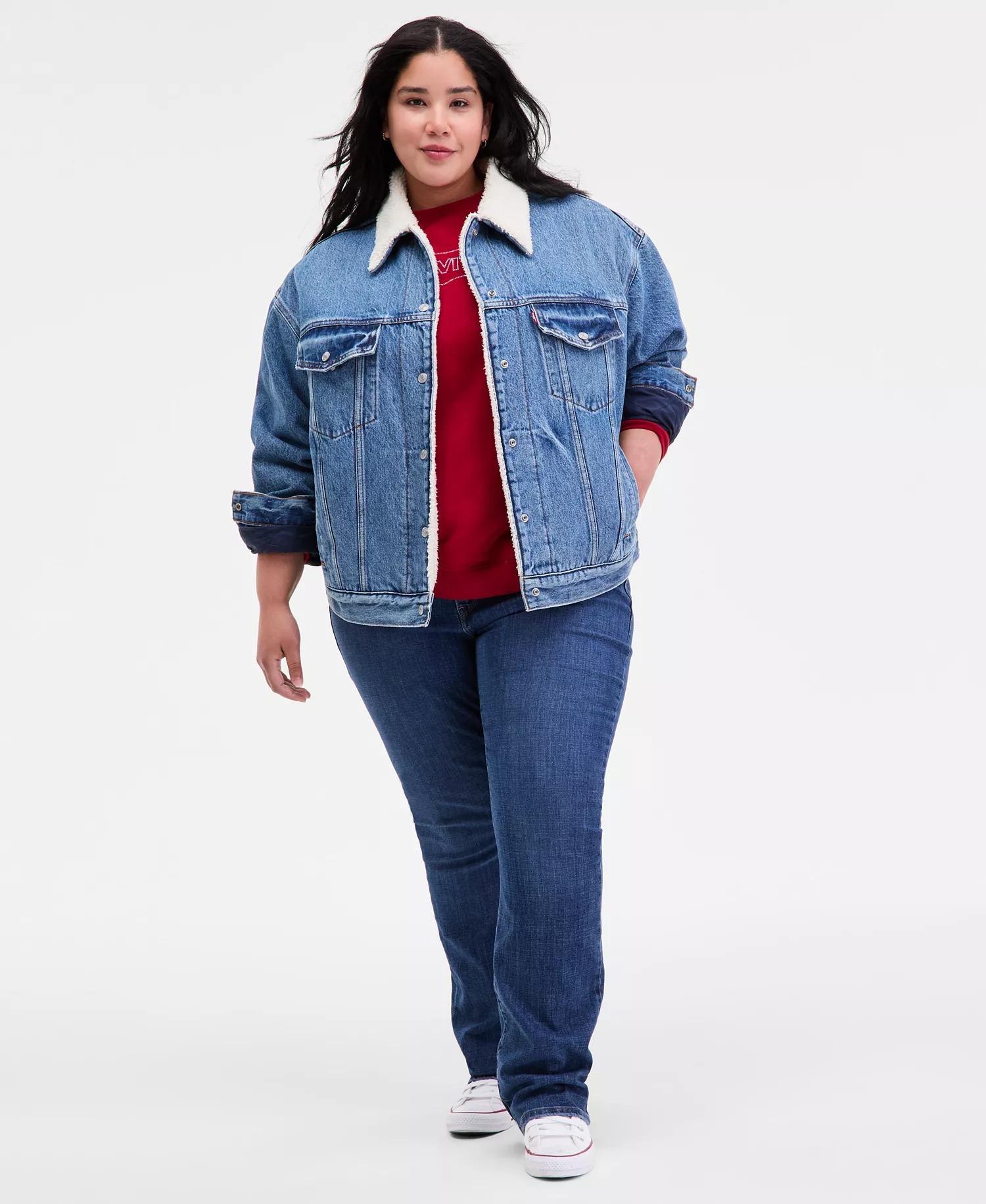 Plus Size '90s Sherpa Cotton Long-Sleeve Trucker Jacket - Inner Adventure - 1X