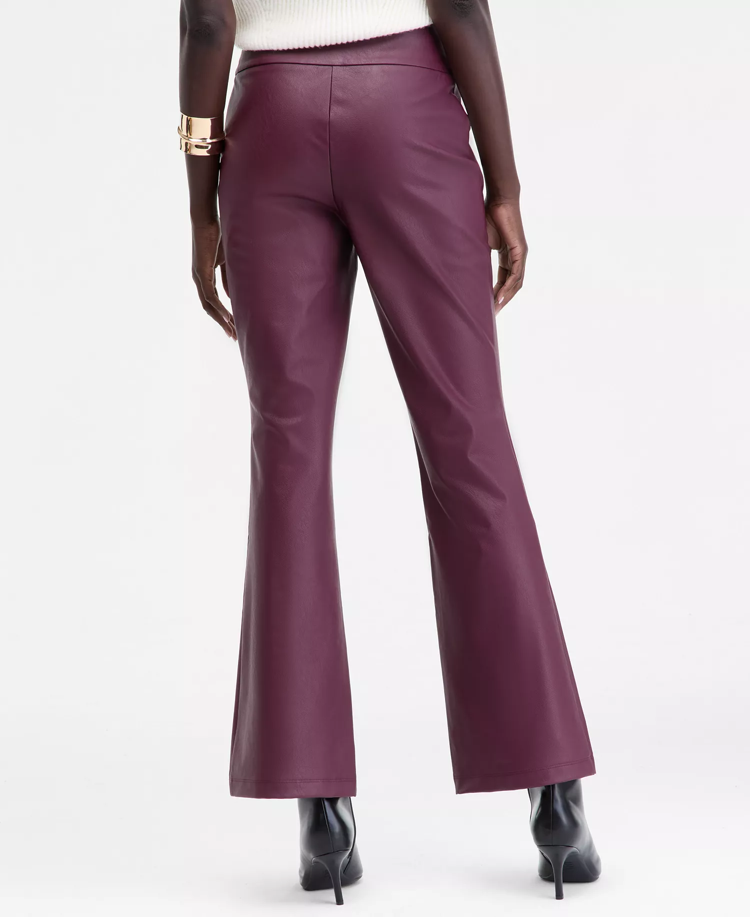 Women's Faux-Leather High-Rise Flared Pants, Macy's Exclusive - Mulberry Jam - L