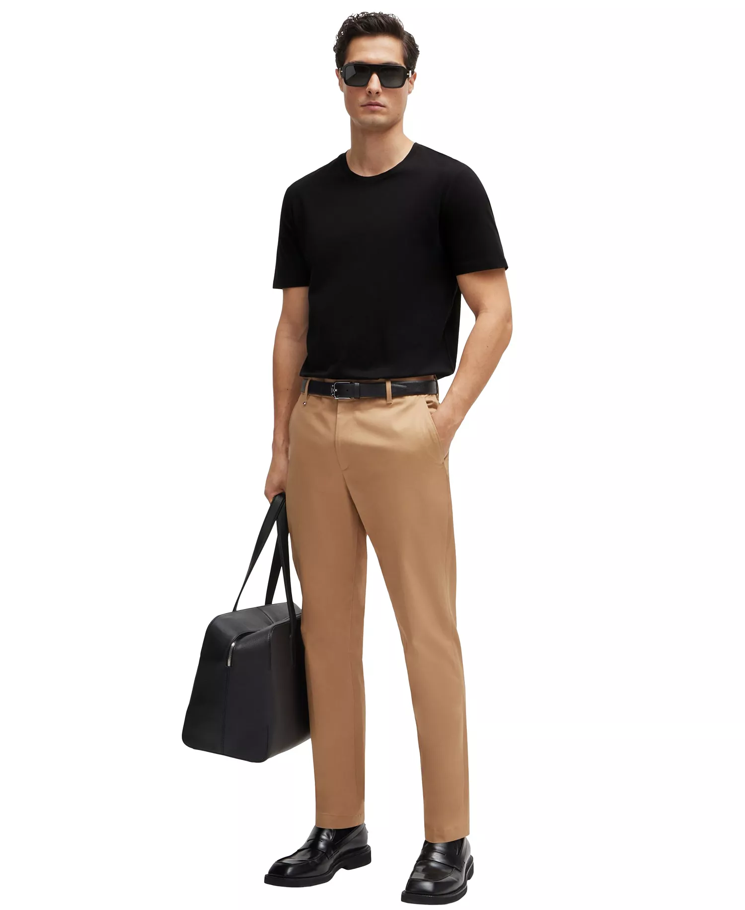 Men's Slim-Fit Mercerized-Cotton T-shirt - Black - 2XL