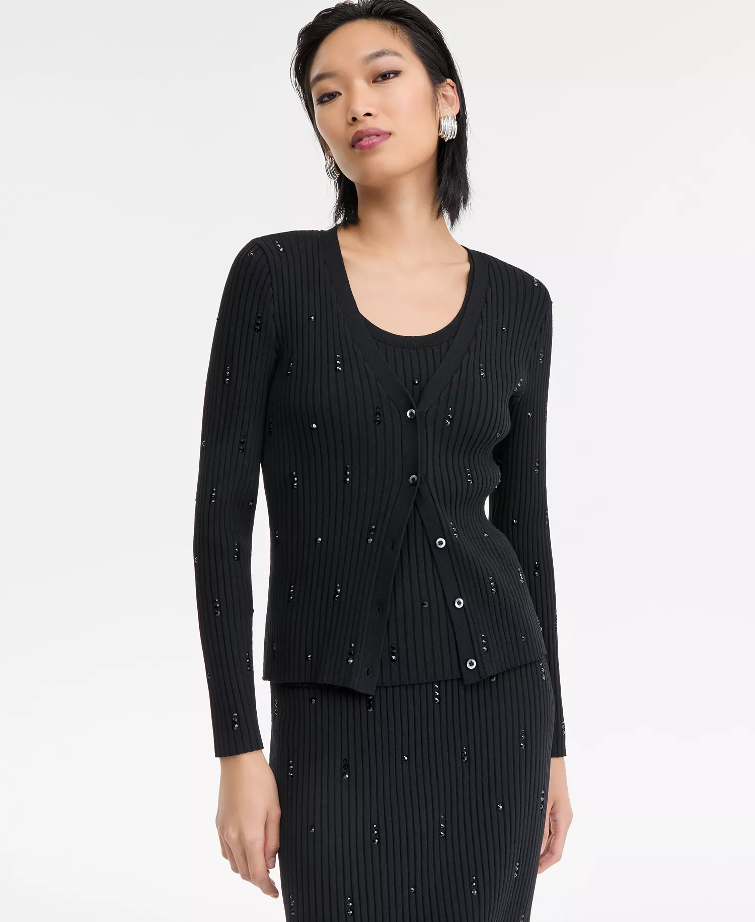 Women's Embellished Cardigan, Macy's Exclusive - Deep Black - L