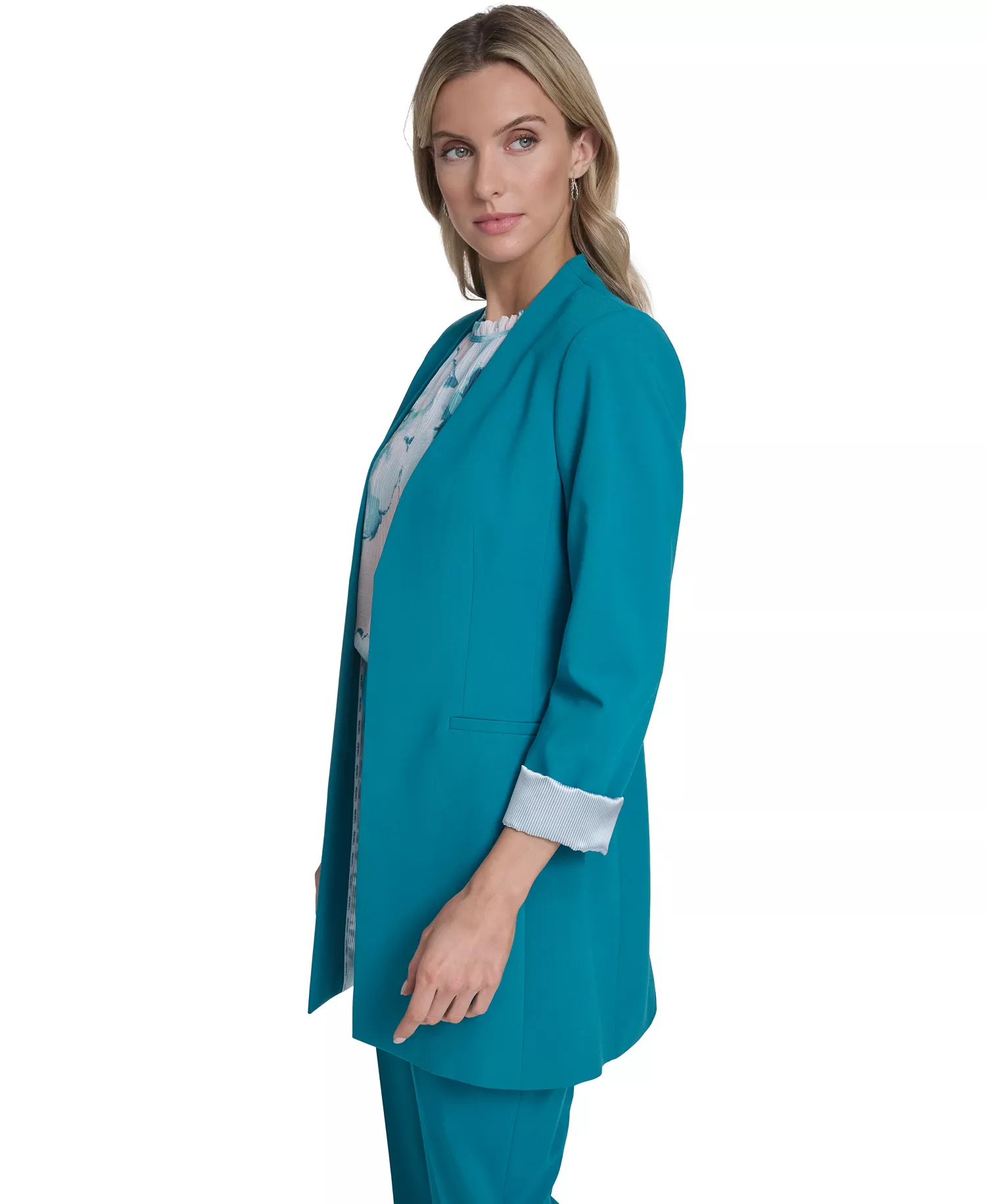 Women's Open-Front Roll Back Cuff Jacket - Petrol - 10