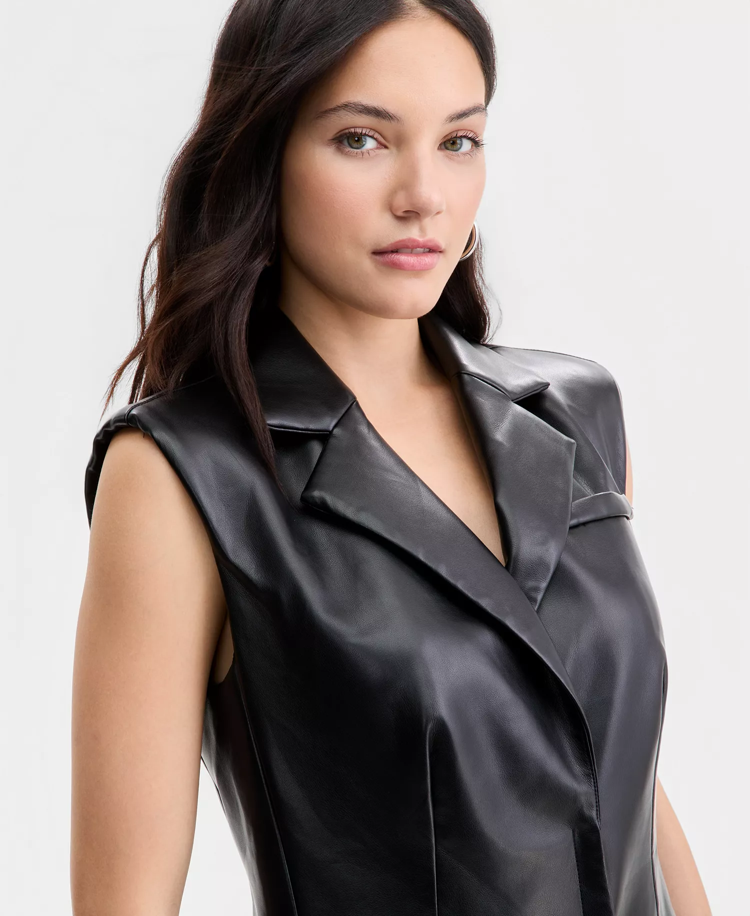 Women's Sleeveless Structured Vest, Macy's Exclusive - Black Faux Leather - L