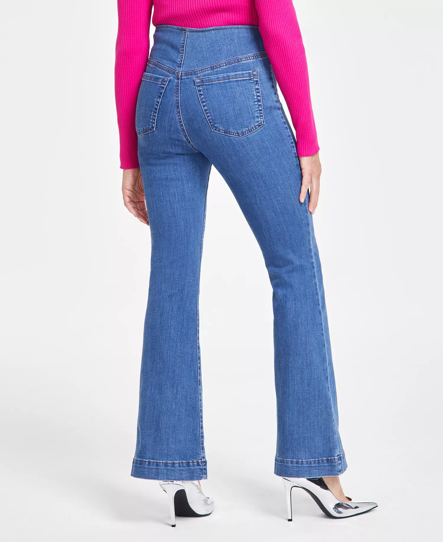 Women's High Rise Pull-On Flare Jeans, Created for Macy's - MEDIUM INDIGO - 4