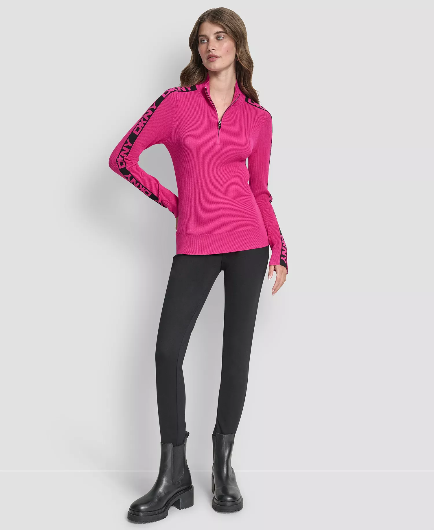 Women's Quarter Zip Mock Neck Sweater - Fuchsia - S