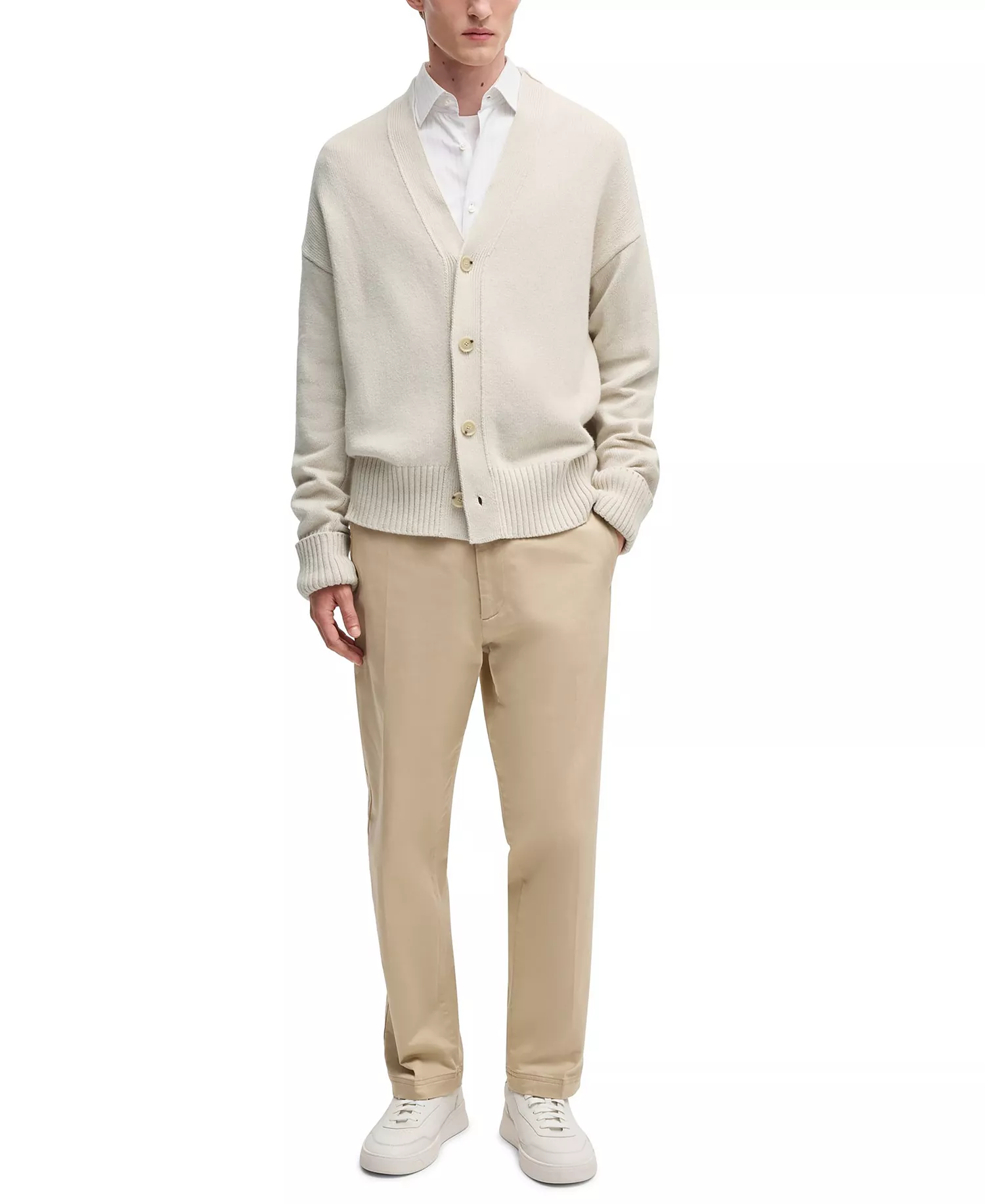 Men's Relaxed-Fit Button Front Cardigan - Open White - M