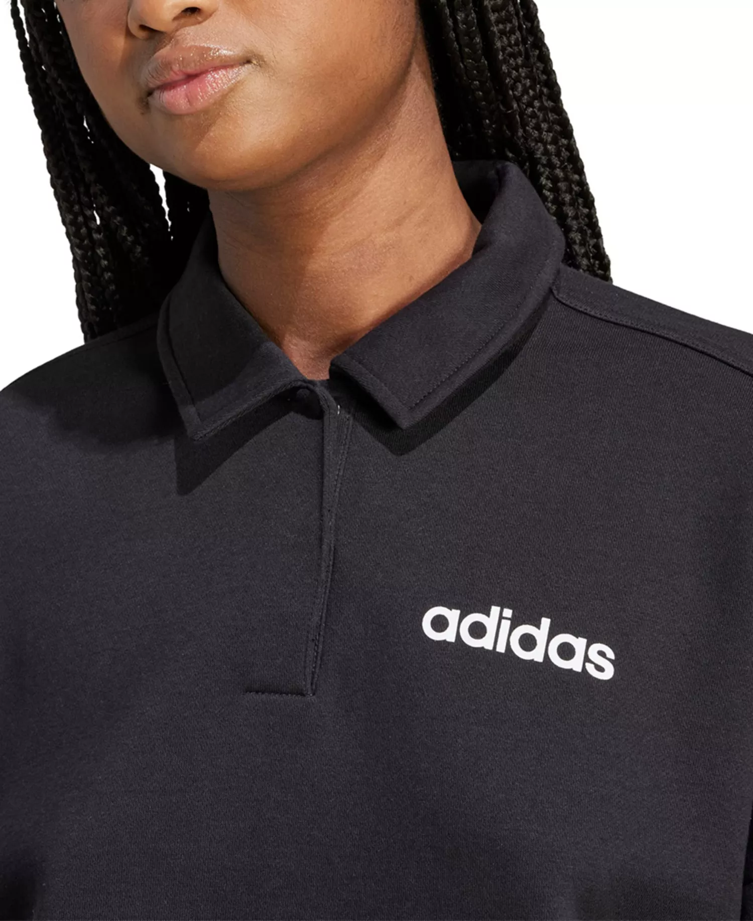 Women's Essentials Linear Fleece Polo Sweatshirt - Black/white - 2XL