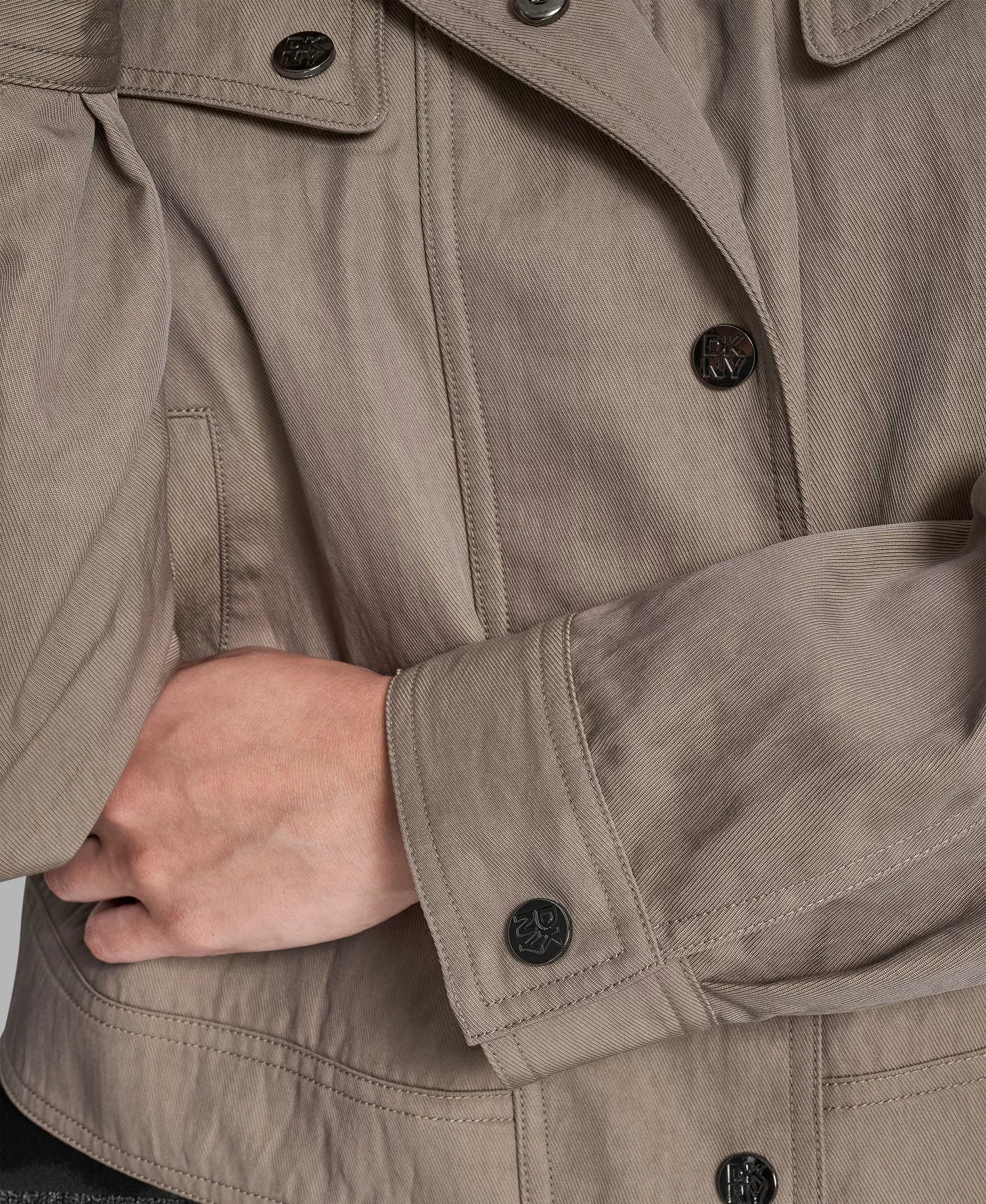 Women's Collared Cropped Moto Trench Coat - Tan - M/L