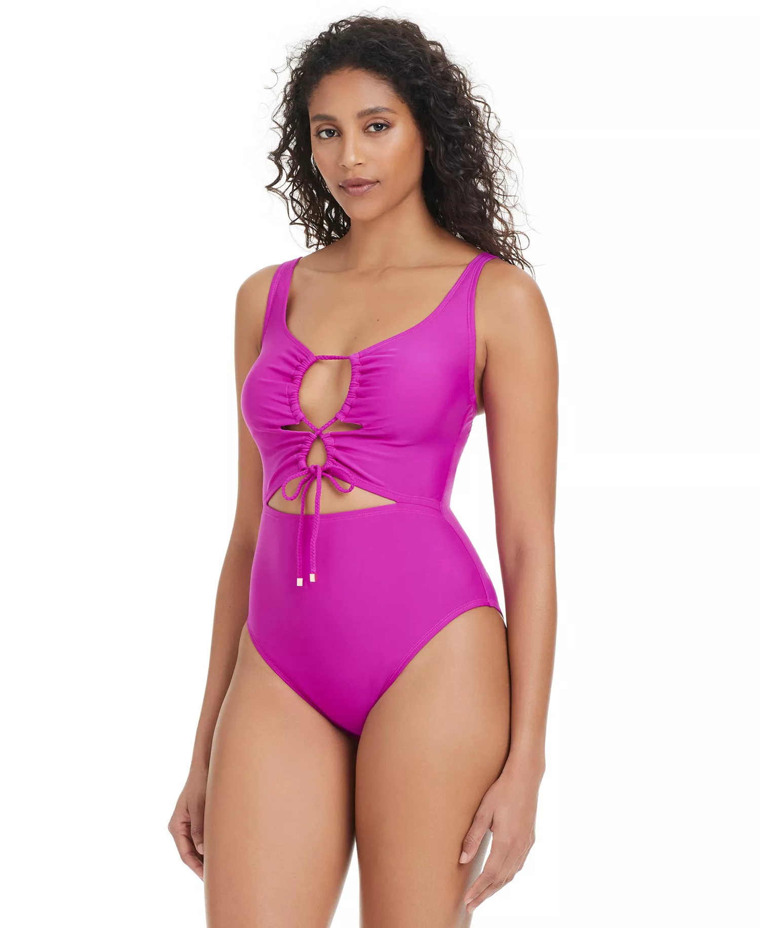 Women's Unraveled Lace-Up One-Piece Swimsuit, Exclusively at Macy's - Fuchsia - M