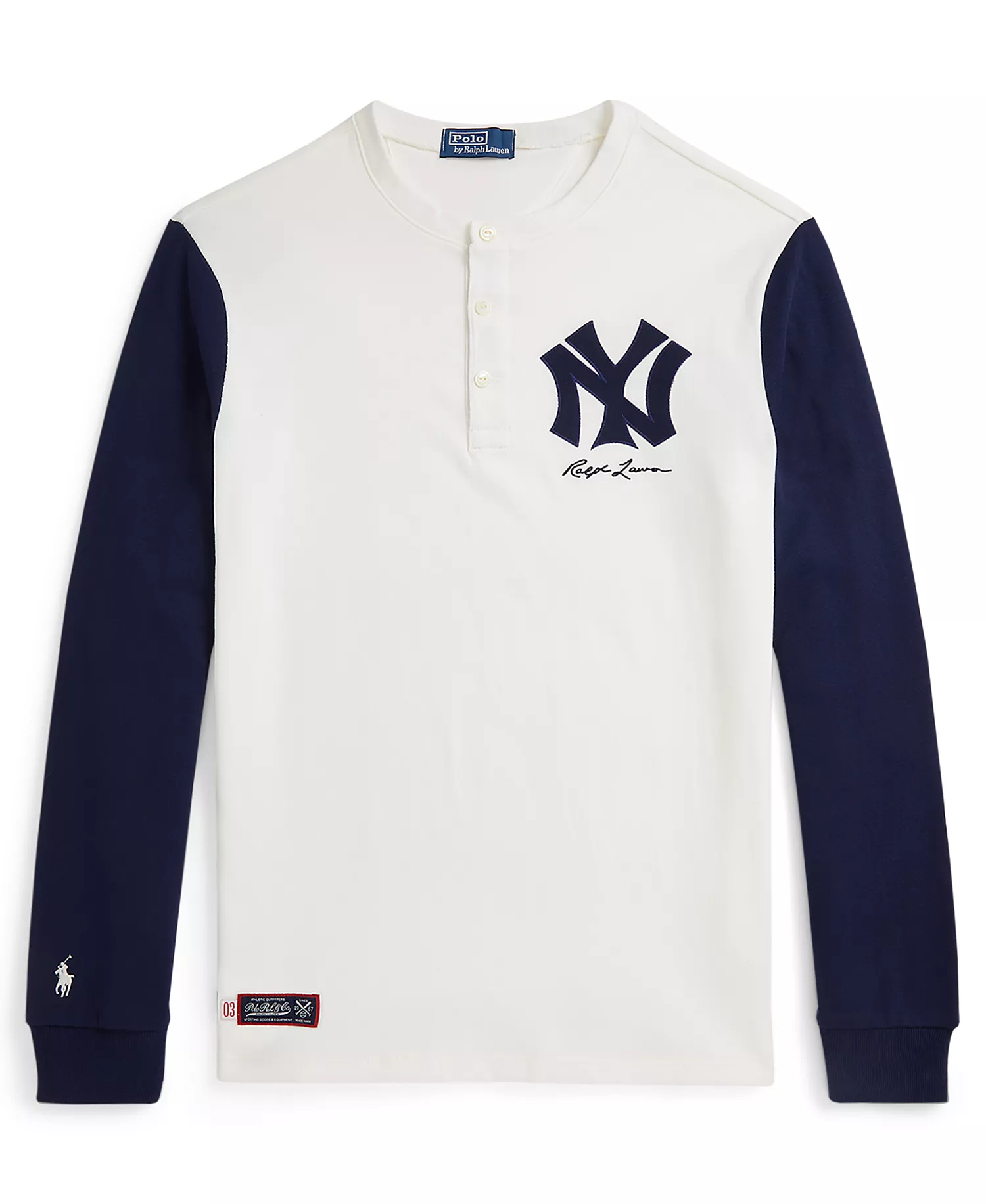 Men's Long Sleeve Yankees Henley T-Shirt - Deckwash White/Newport - M