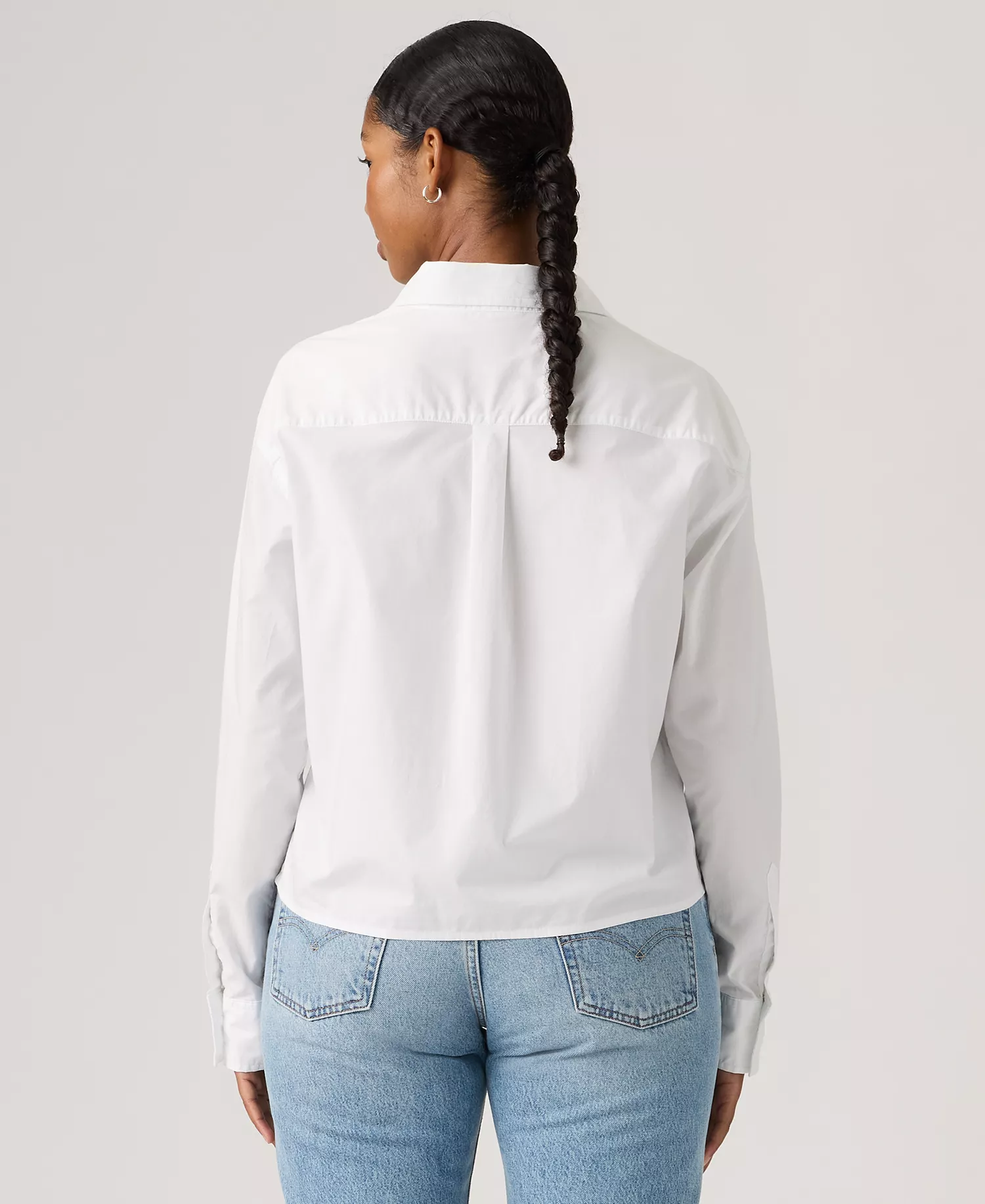 Women's Point Collar Long-Sleeve Shirt - Bright white - L