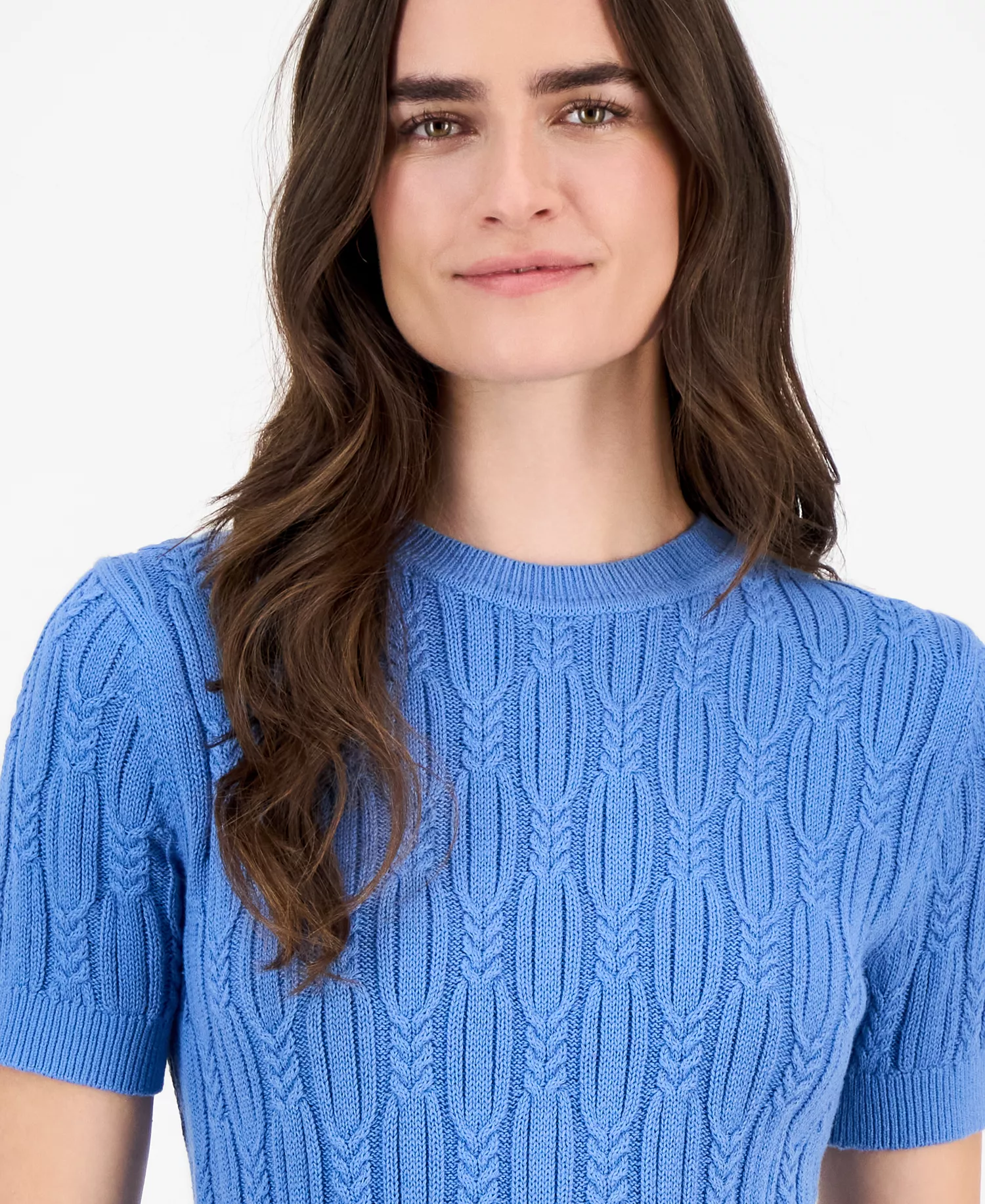 Nautica Women's Cotton Cable-Knit Sweater - Blue Haze - L