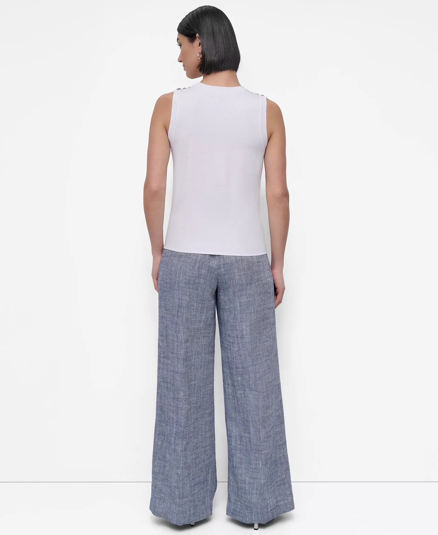 Petite Crewneck Sleeveless Top - White - PL