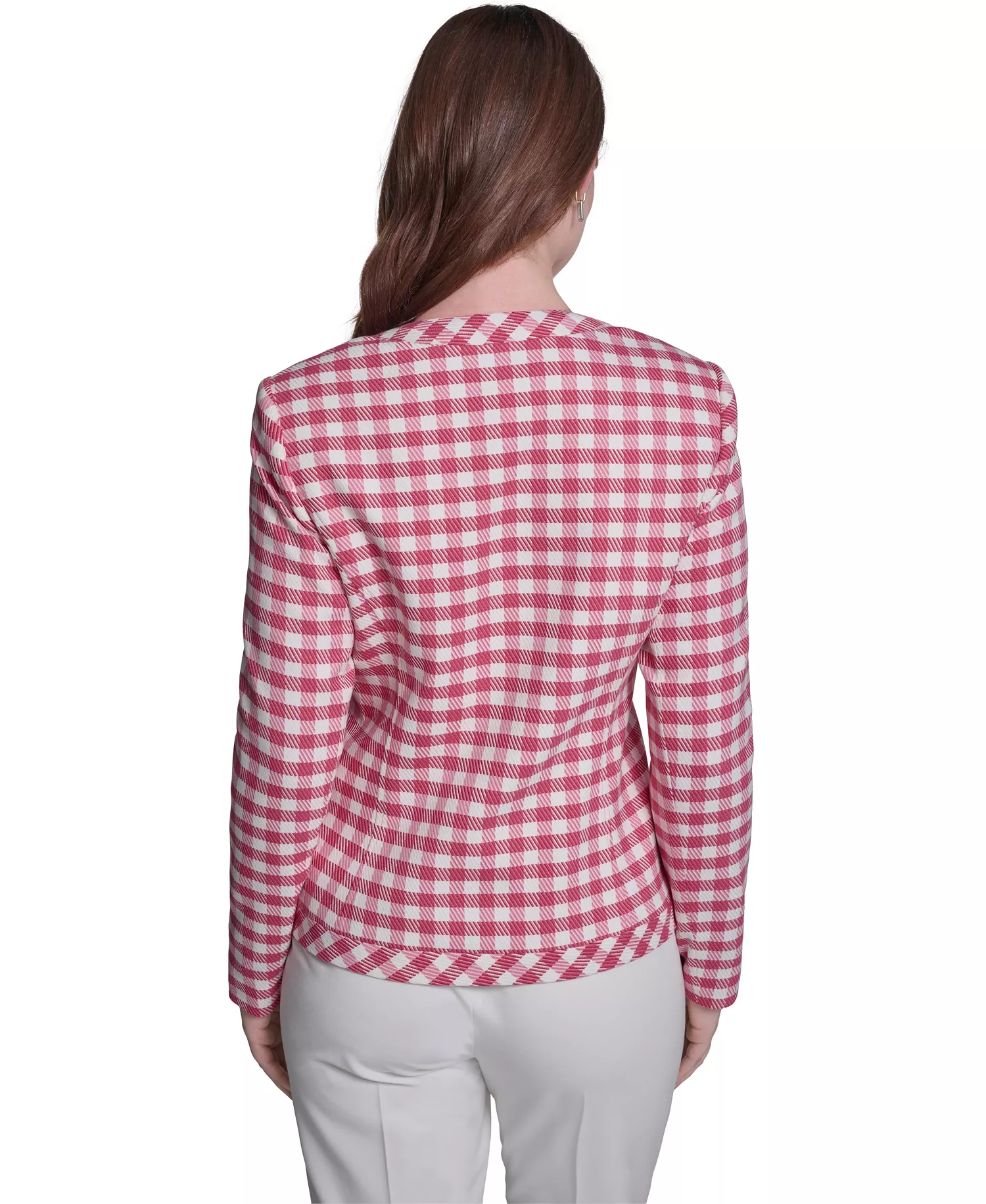 Women's Houndstooth Band Long-Sleeve Jacket - Pink Tulip Multi - 0