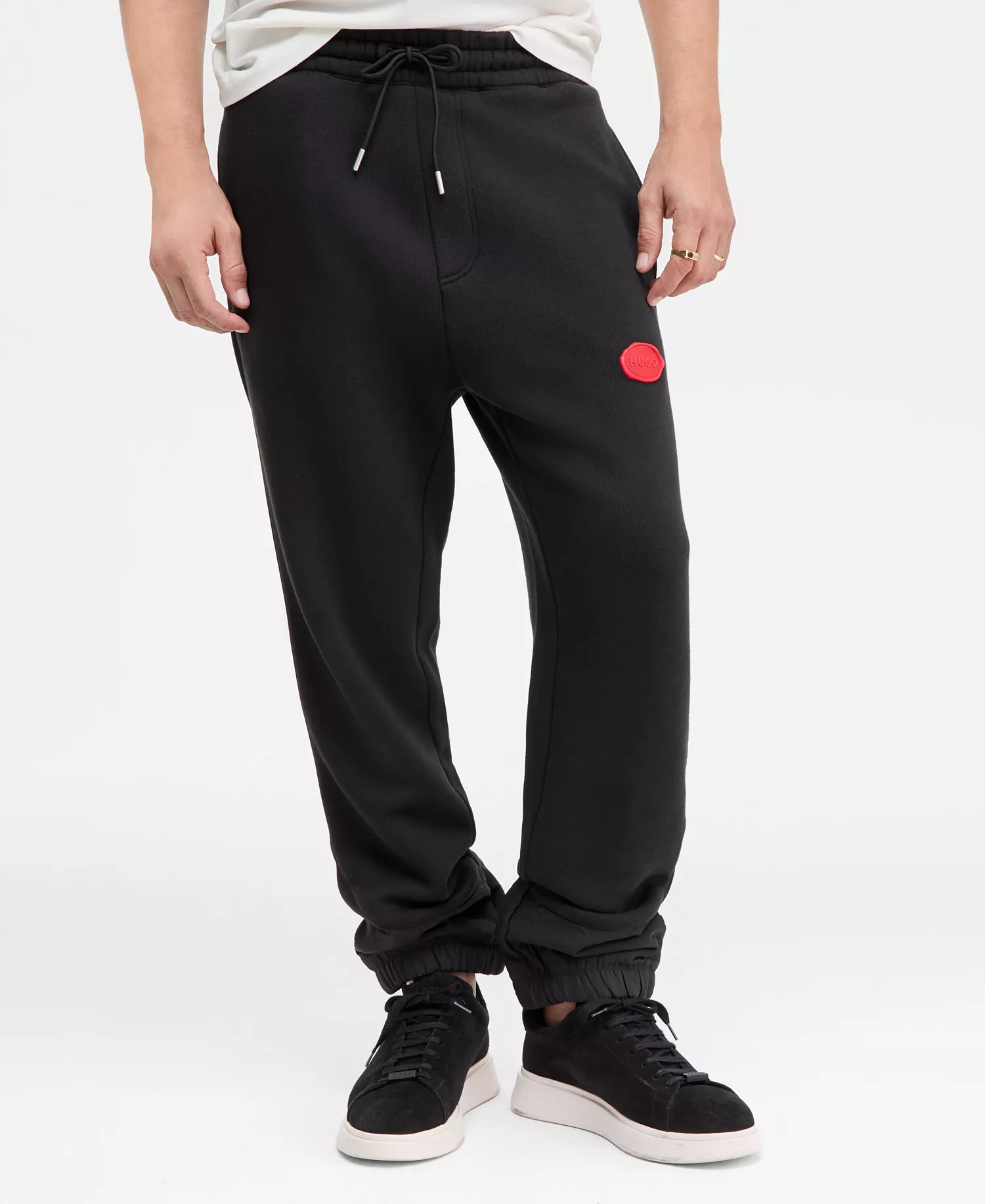 Dilvano Relaxed Fit Wax Logo Drawstring Joggers - Black - 2XL