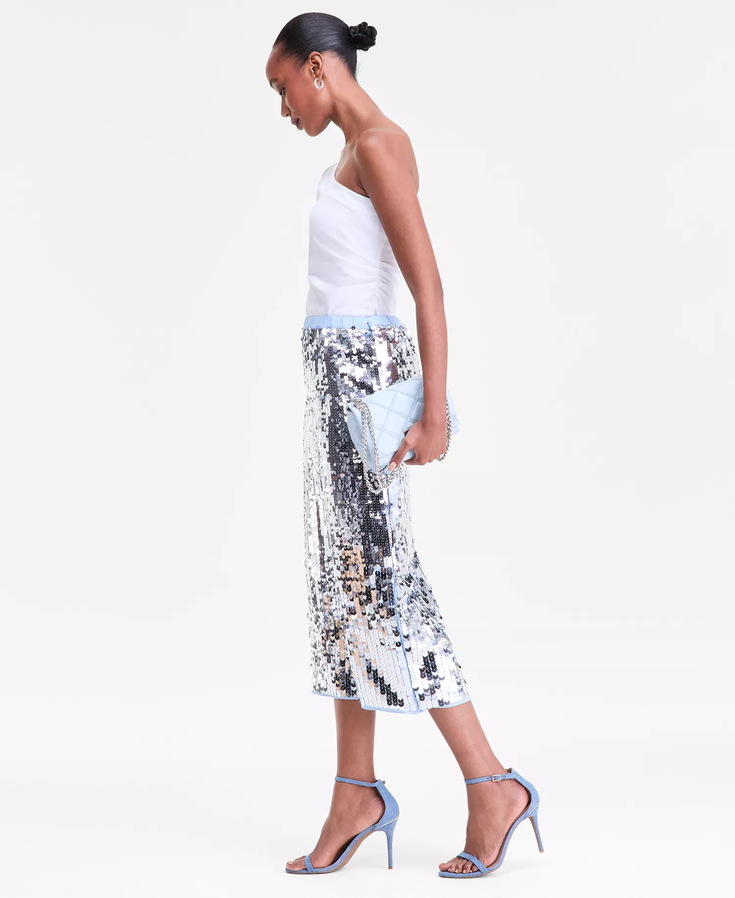 Women's Sequin Skirt, Macy's Exclusive - Shiny Silv - L