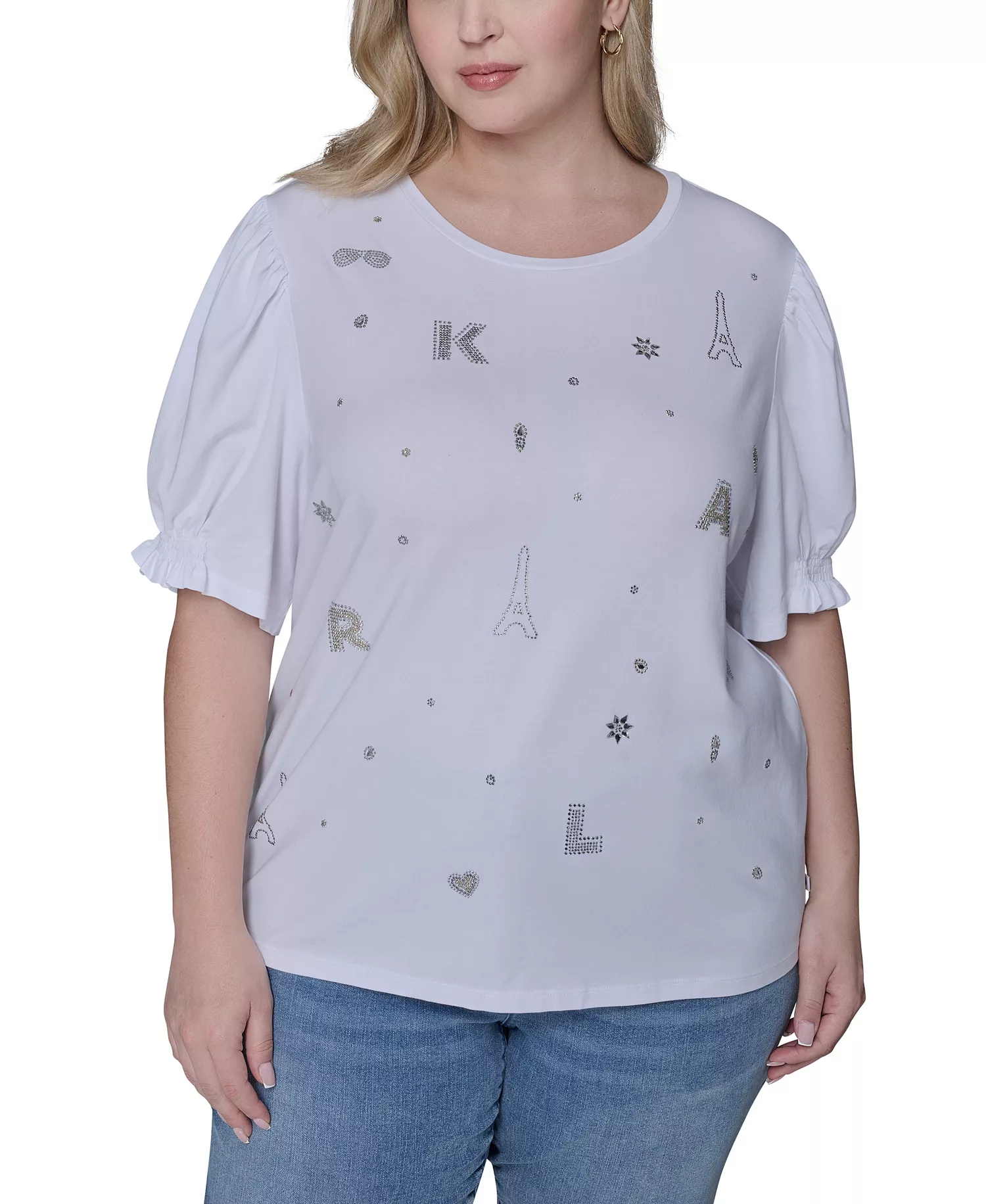 Women's Plus Size Crew Neck Top - White - 0X