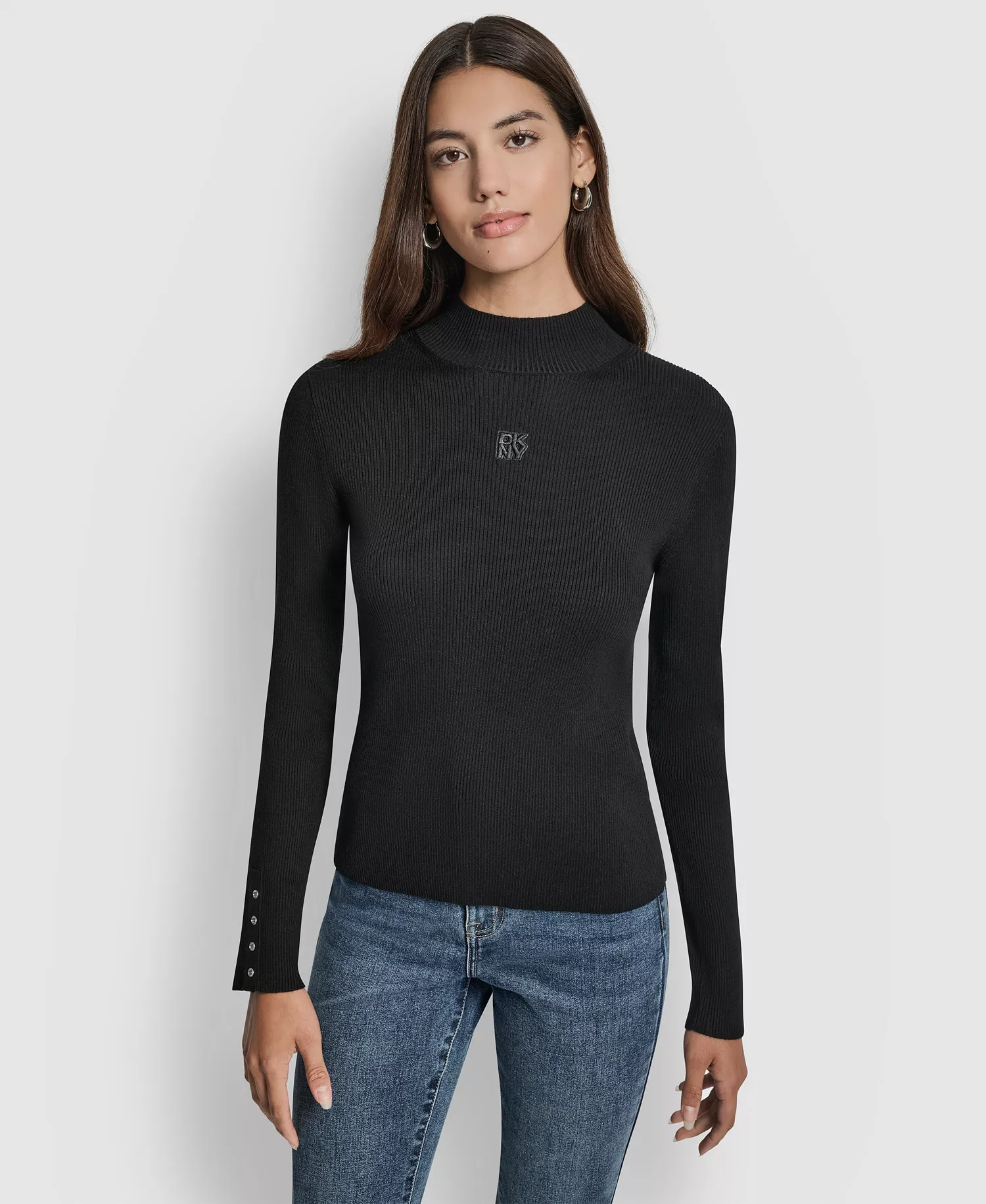 Women's Rib Long Sleeve Slim Fit Sweater - Black - S