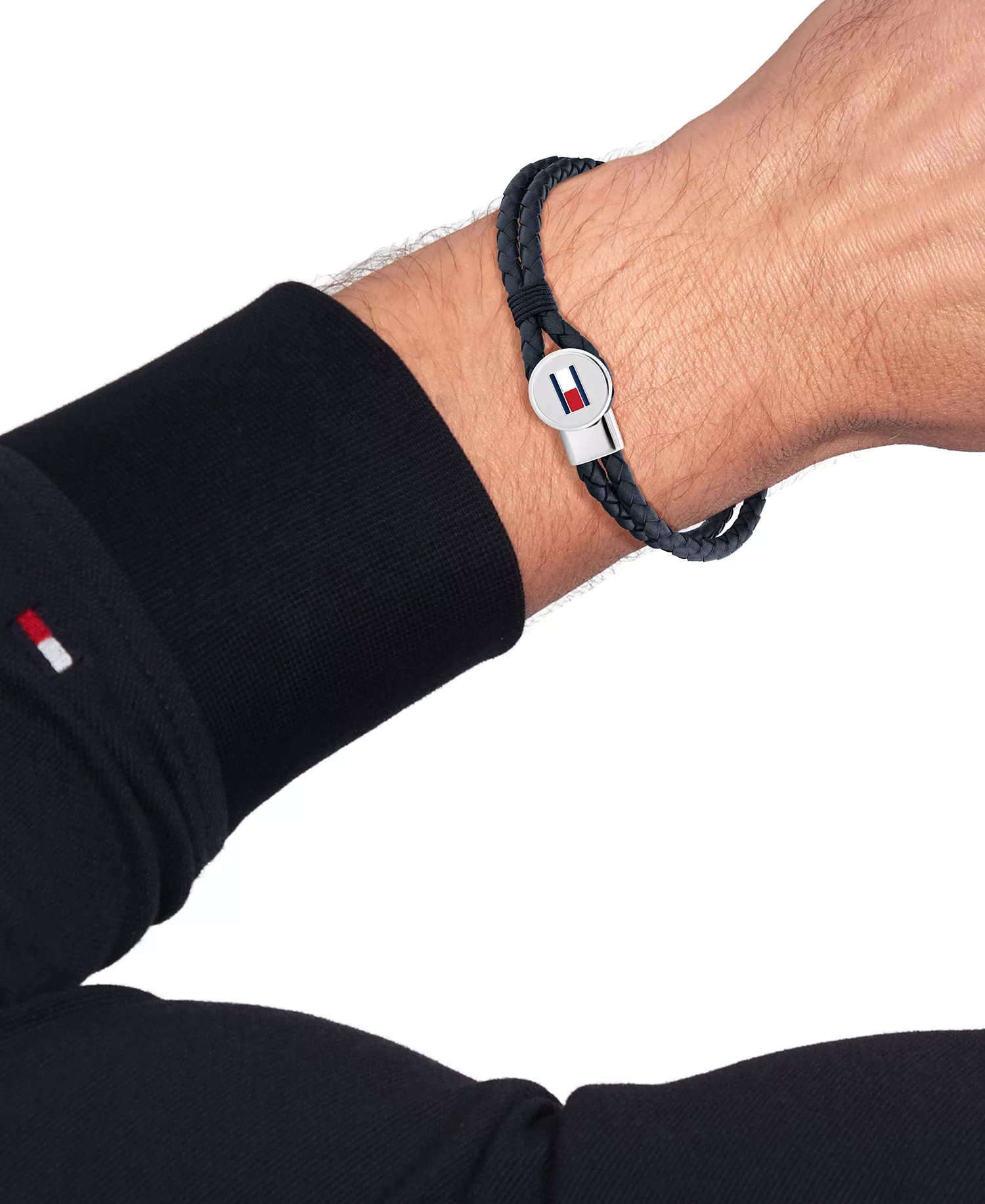 Men's Blue Leather with Stainless Steel Braided Bracelet - Blue Braided Leather - ONE SIZE